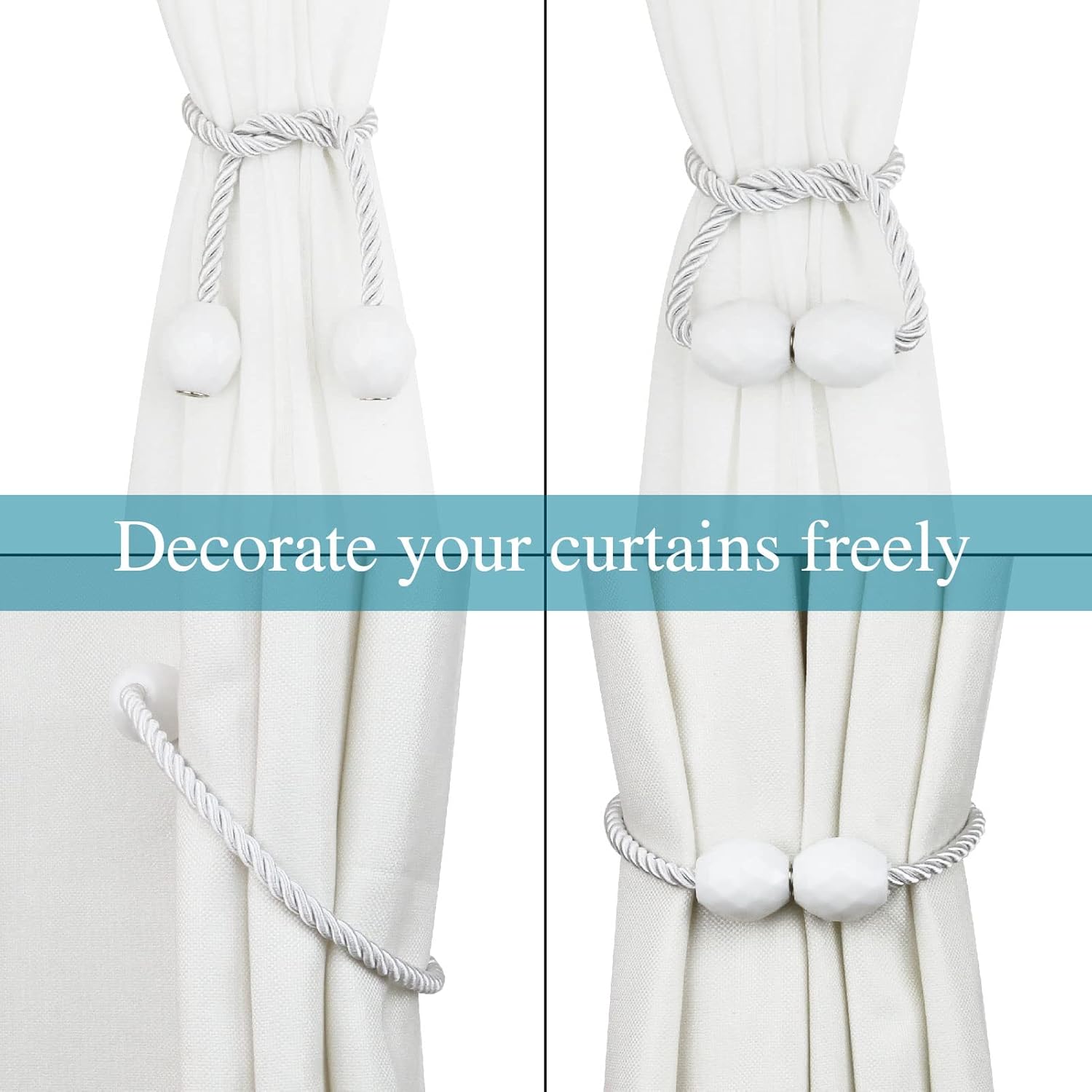 Strong Magnetic Curtain Tiebacks 2 Pack White