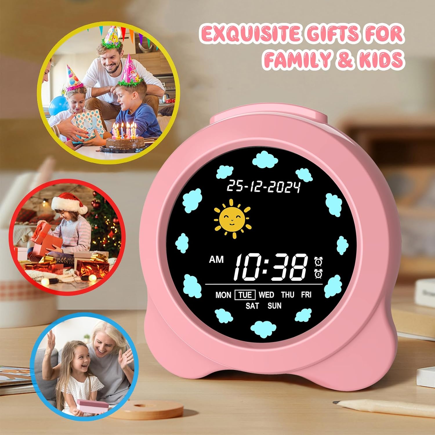 Kids Alarm Clock with Sun Moon LED Display and Sleep Sounds