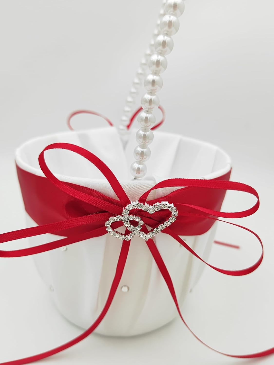 2 Pcs Wedding Flower Girl Baskets with Pearl Handle Red