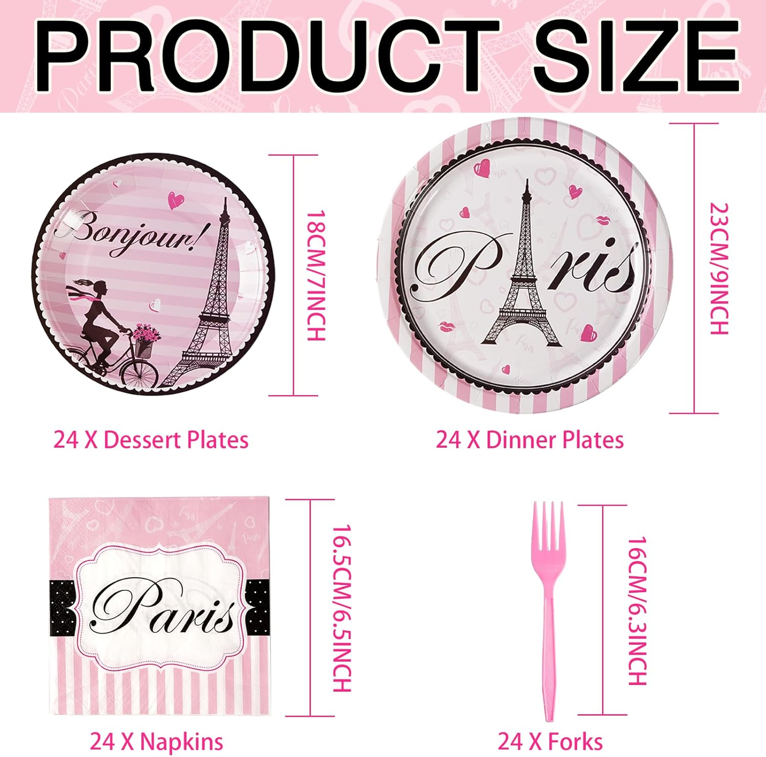 Grencian Paris Eiffel Tower Plates Party Set 24Pcs