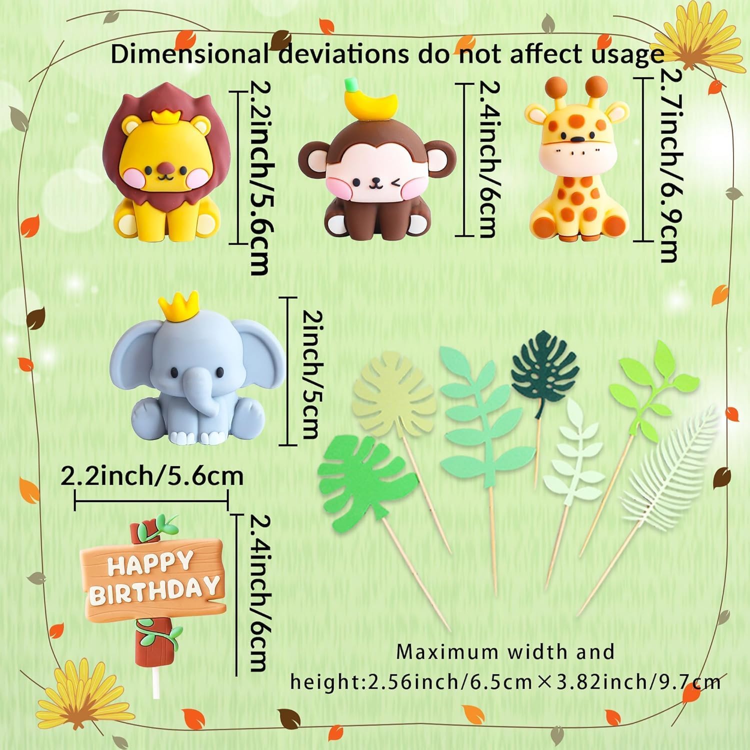 JeVenis Cute Jungle Animals Cake Decorations - Safari Birthday Party Set