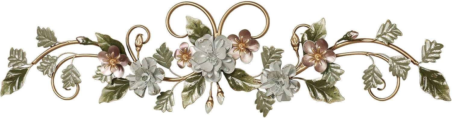 Touch of Class Flowering Charm Metal Wall Topper - Pink Gray Green Taupe Gold