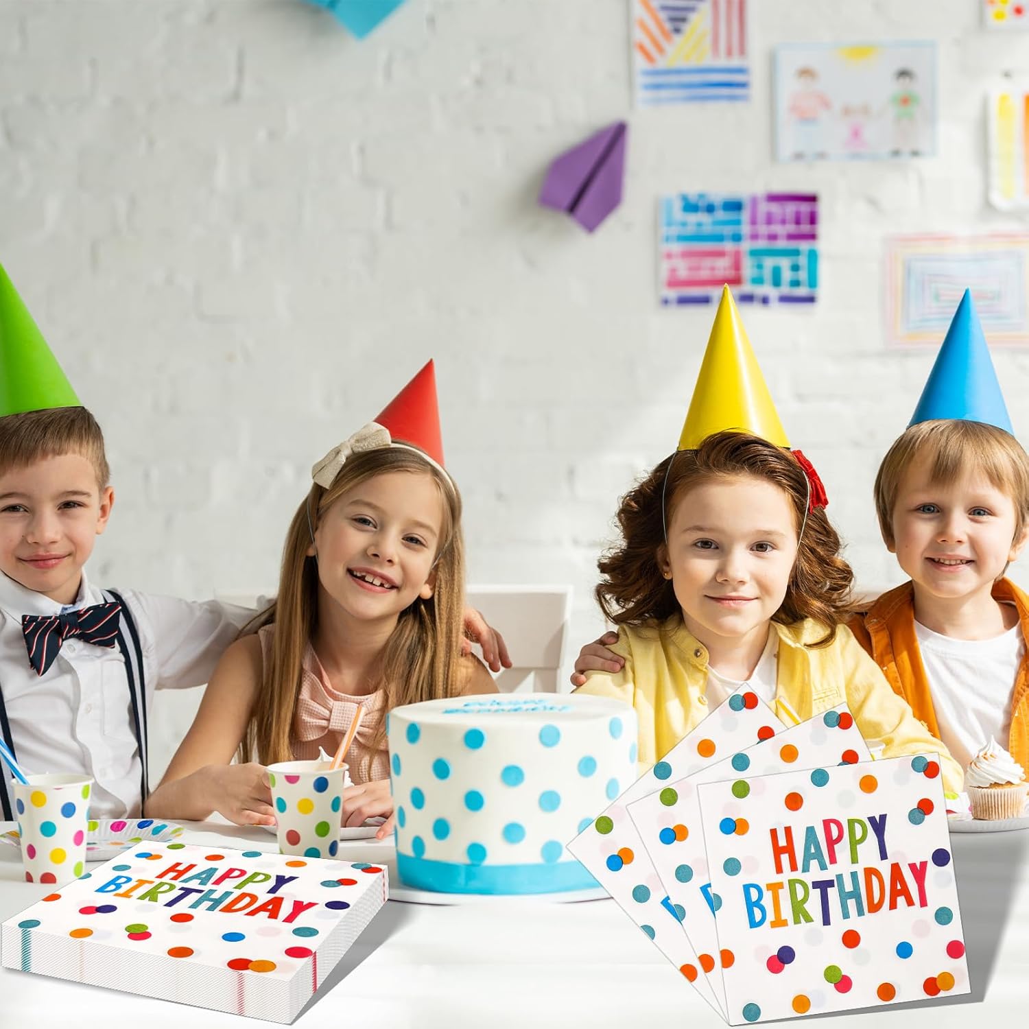 Happy Birthday Polka Dot Napkins 65x65 Inches 50 Pack