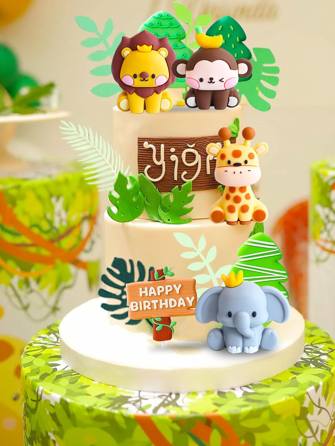 JeVenis Cute Jungle Animals Cake Decorations - Safari Birthday Party Set