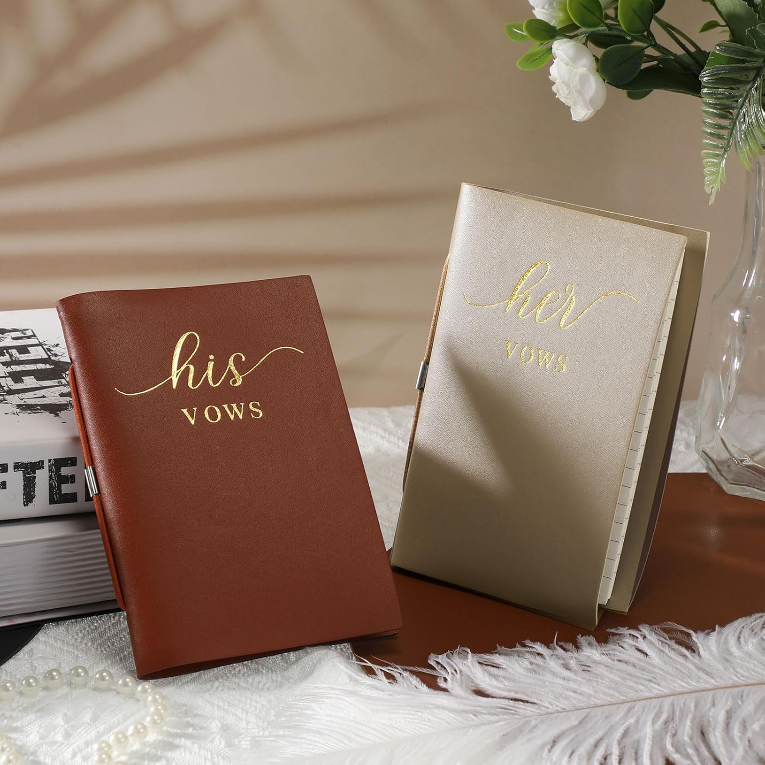 2 Pcs His Hers Wedding Vow Books 50 Pages Each Copper Brown Almond