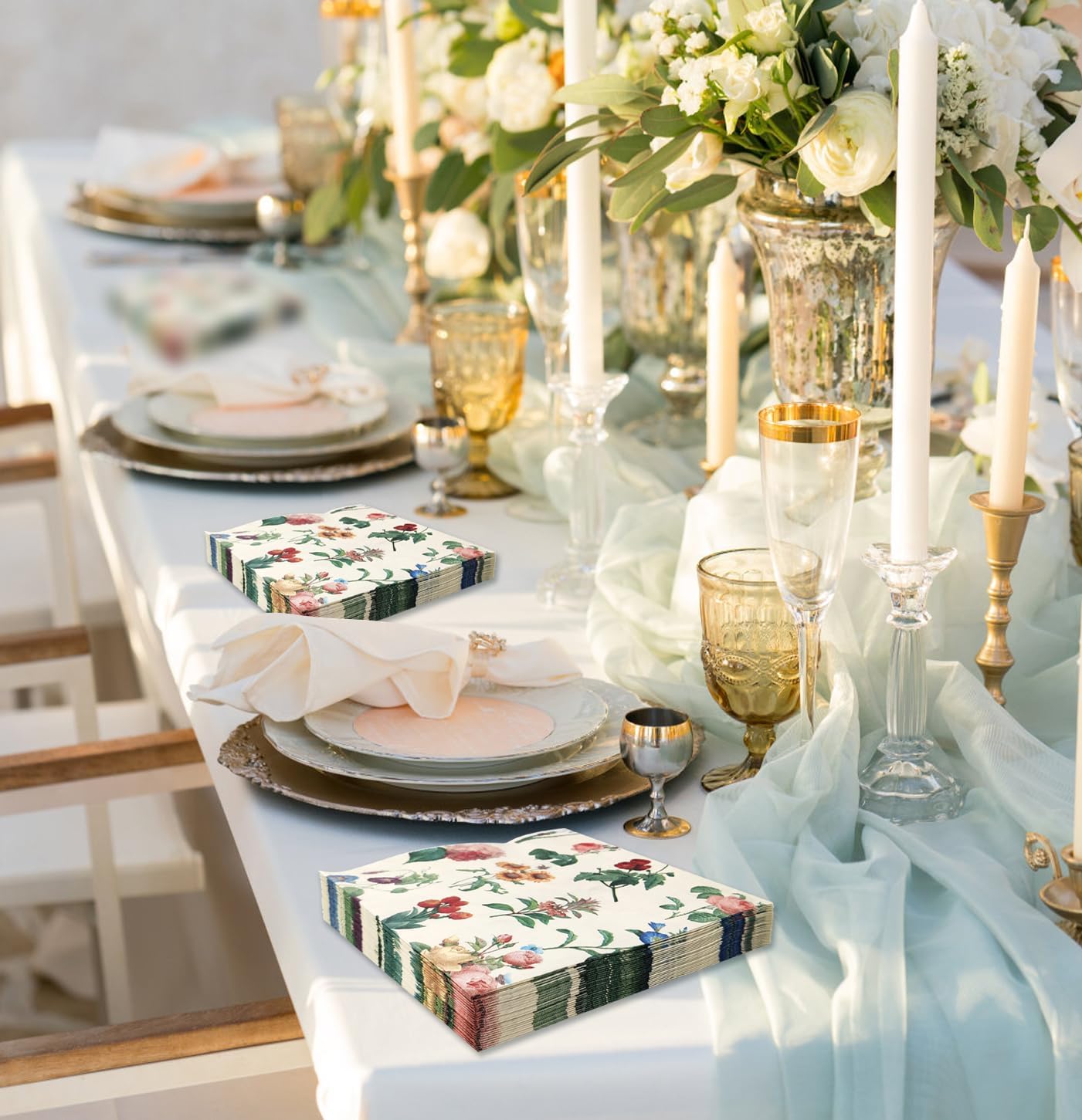 50 Pack 3-Ply Floral Disposable Napkins for Events