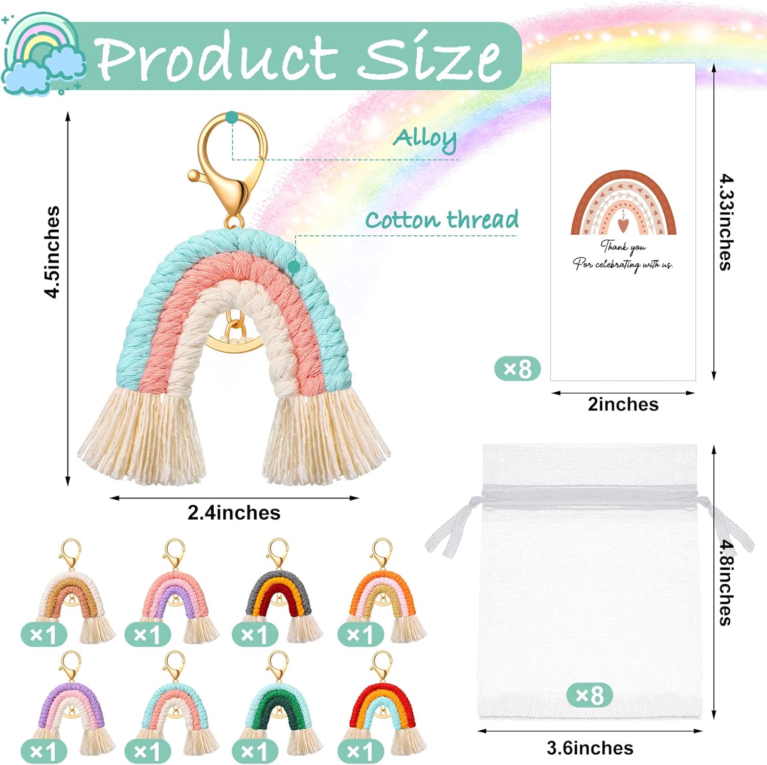 Nosiny Mini Rainbow Macrame Keychains 8 Set