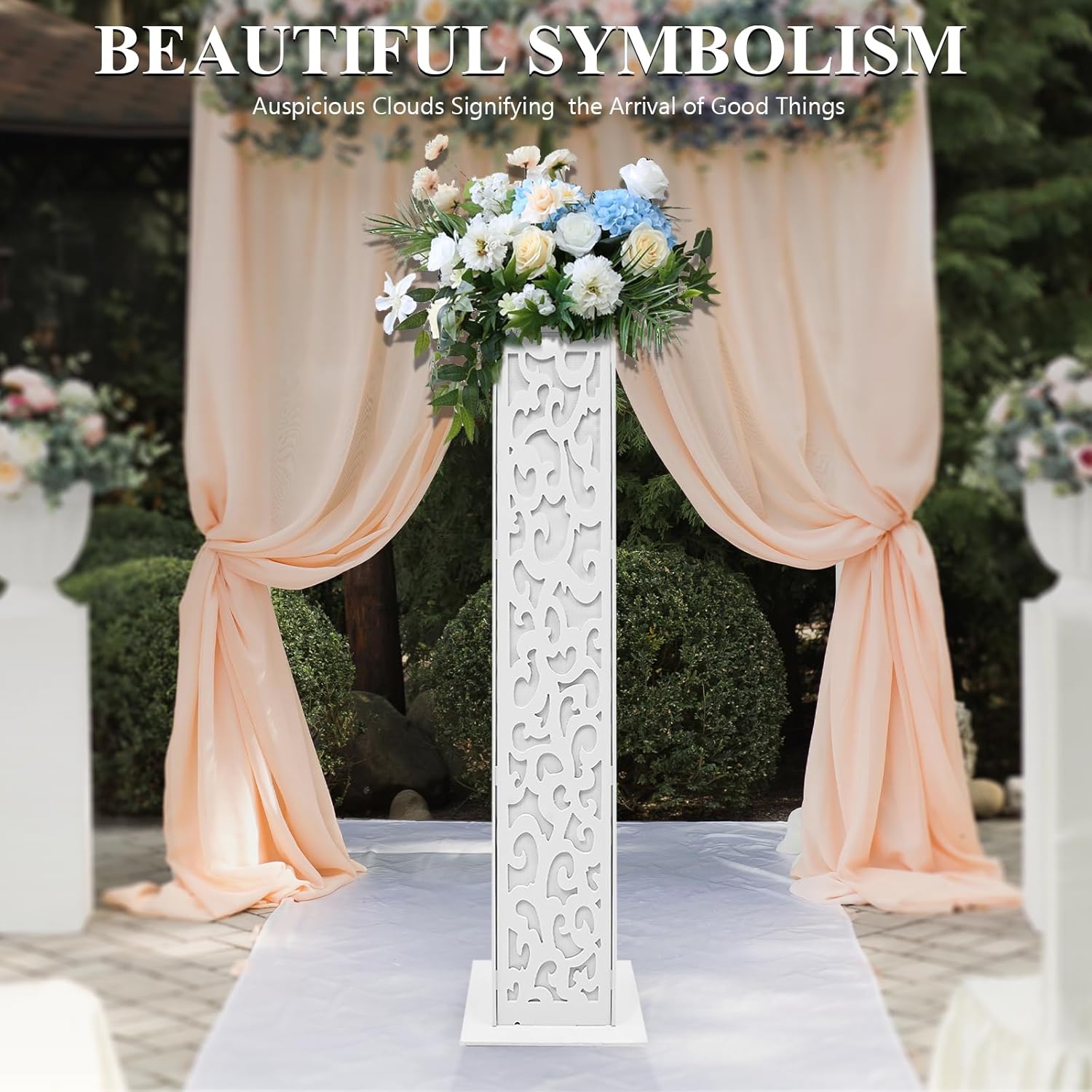 8Pcs 47Inch White Carved Wedding Flower Columns with LED Lights