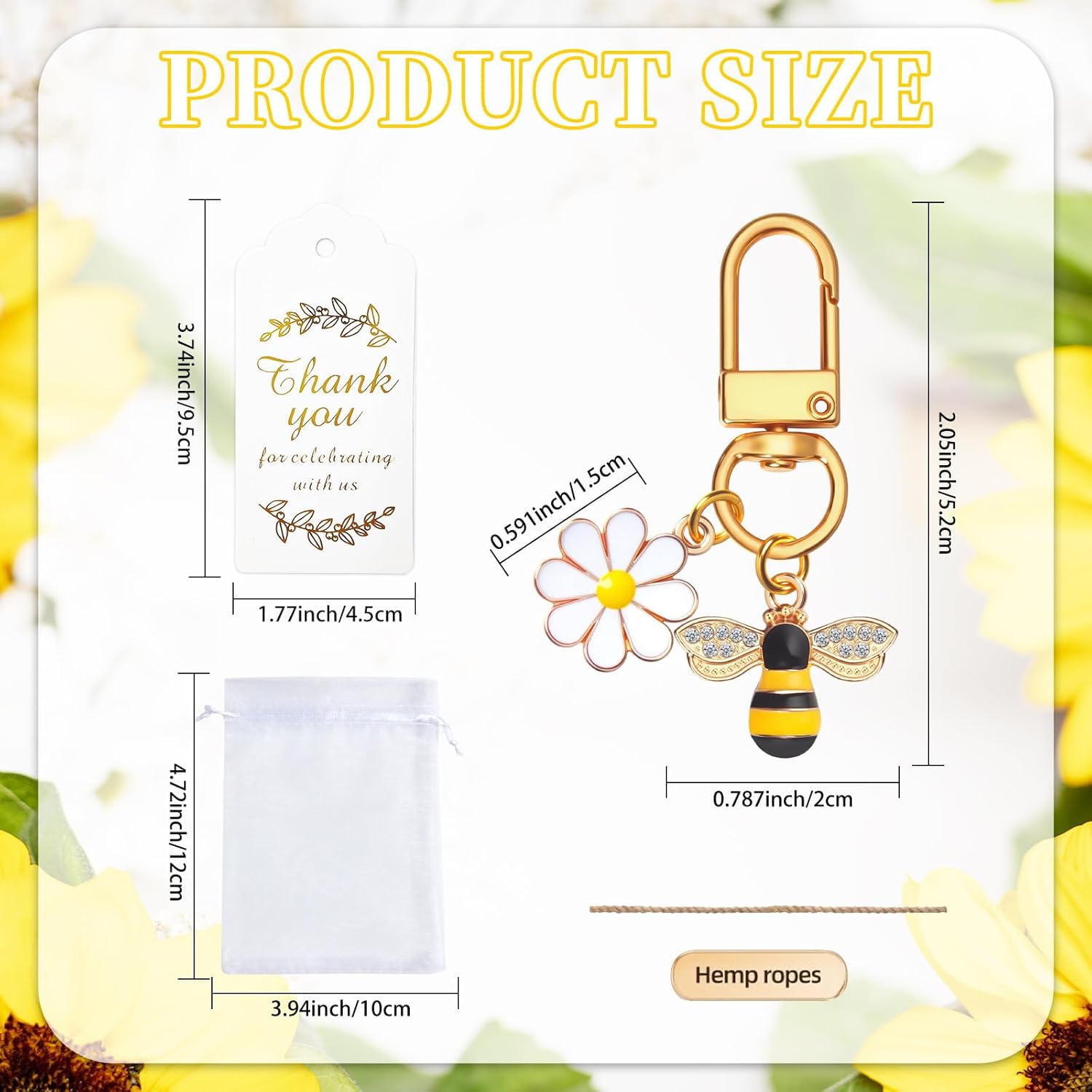30 Piece Bee Daisy Keychain Wedding Favor Pack