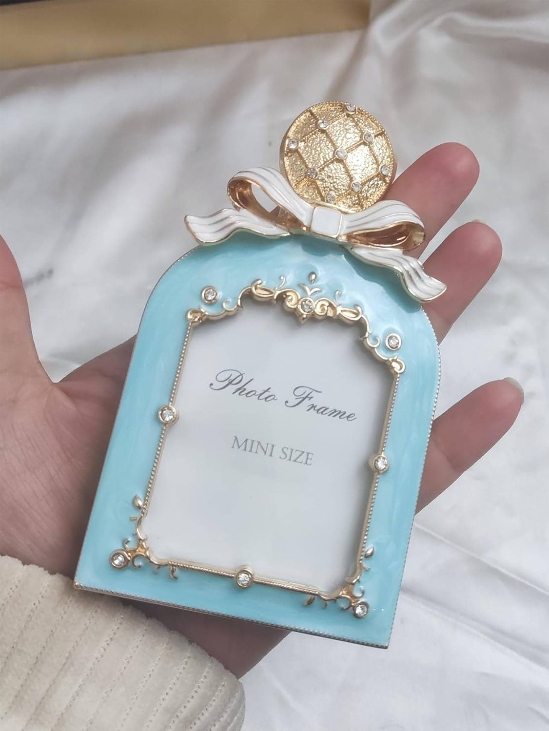Mini Perfume Bottle Shaped Metal Photo Frame Blue