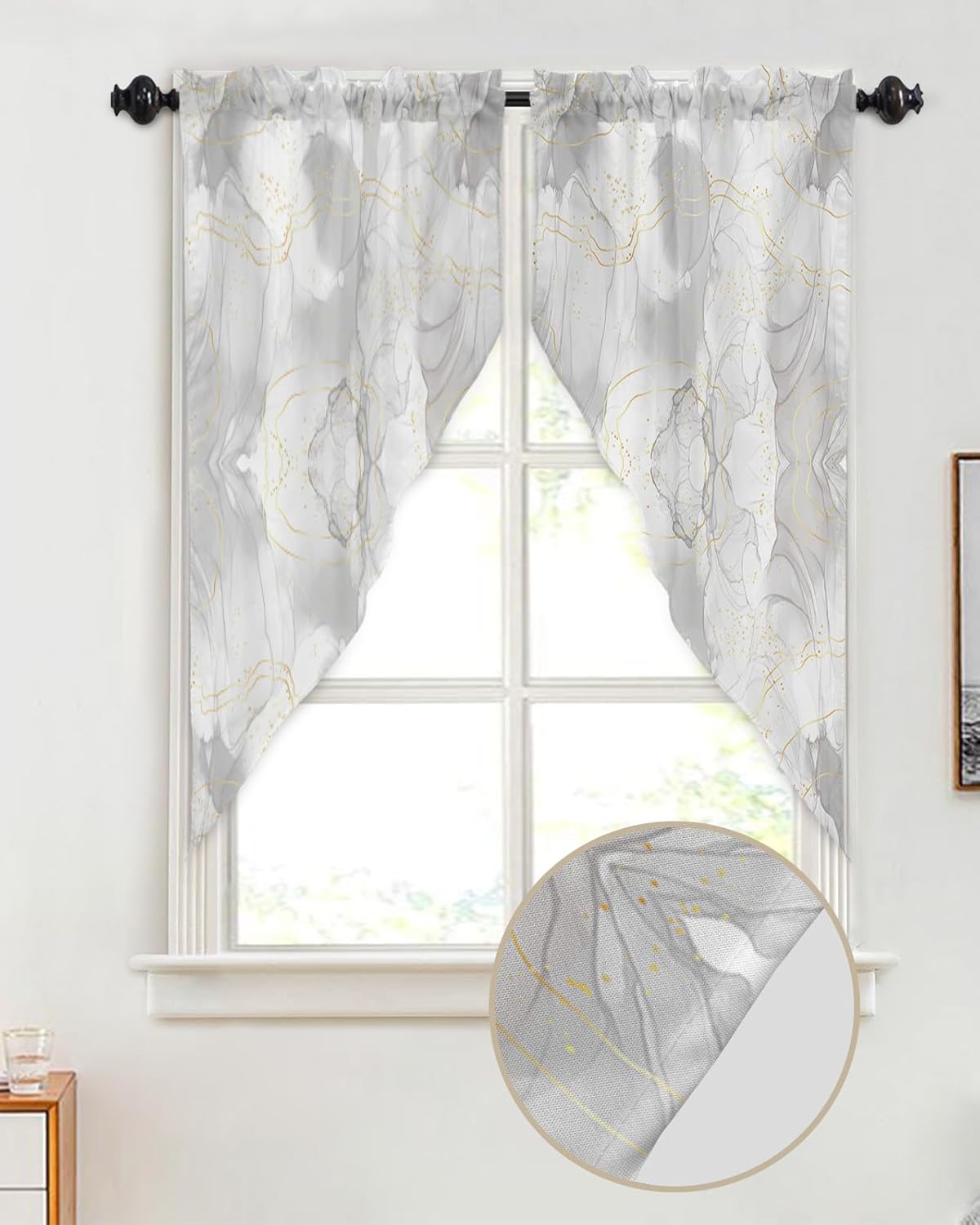Grey Marble Swag Curtains with Rod Pocket