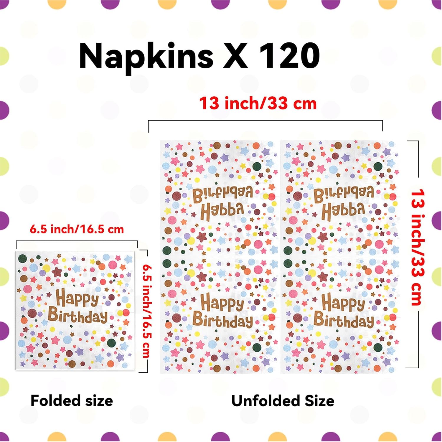 120 Pcs Polka Dot Rainbow Paper Napkins 13x13 Inch Set