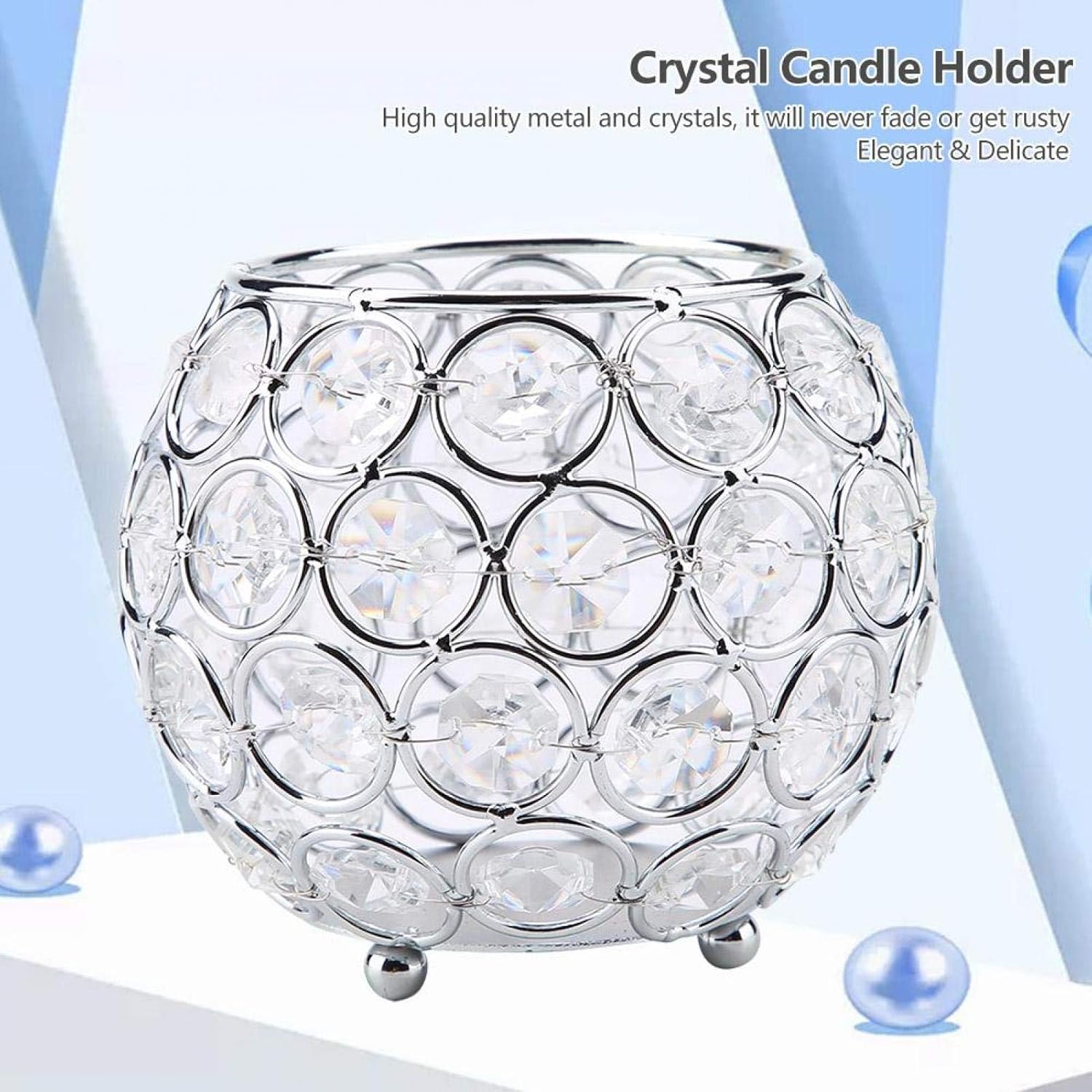 Crystal Candle Holder Round Bowl Tabletop Decor