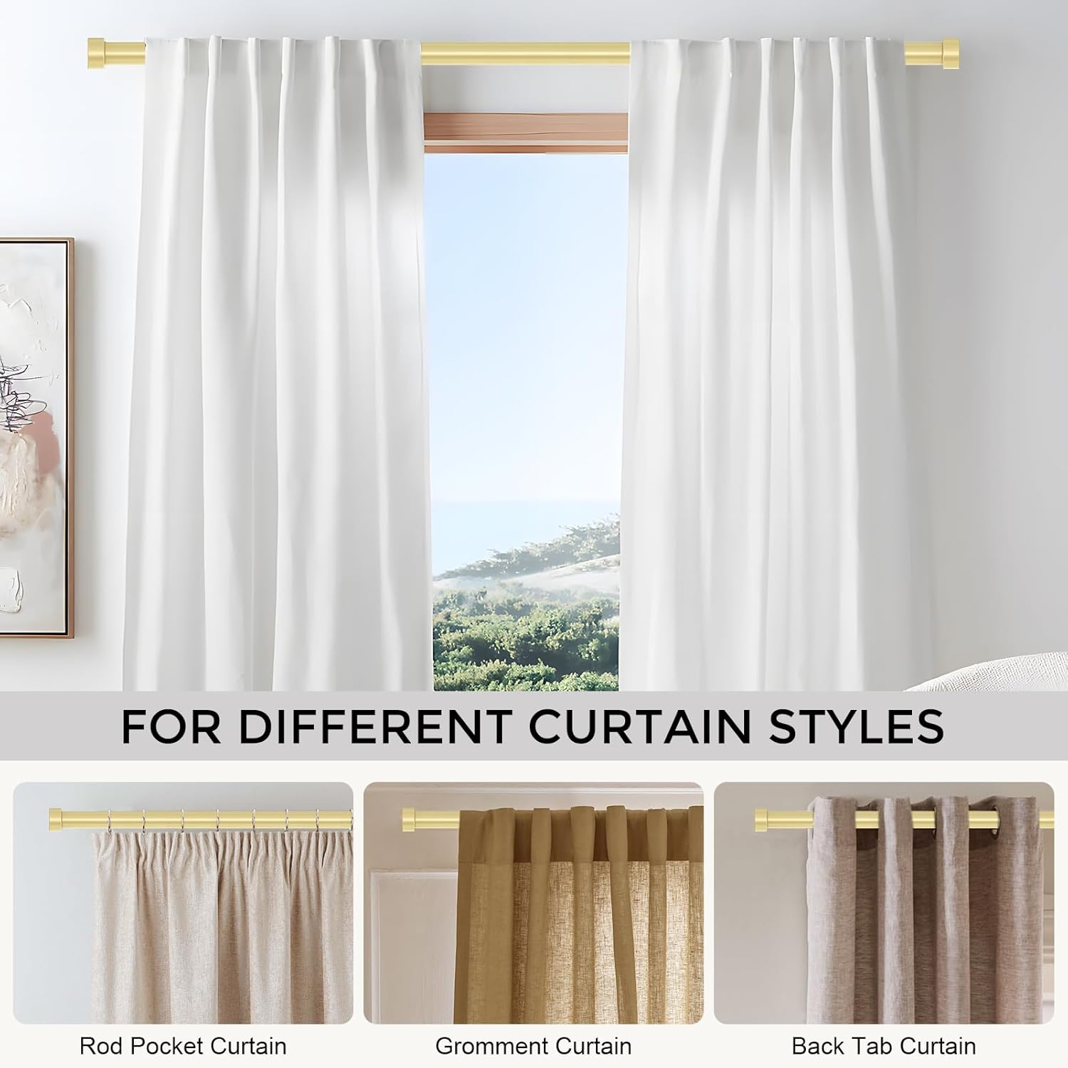 Heavy Duty Brass Curtain Rods 18-45 Inch Adjustable Single Rods