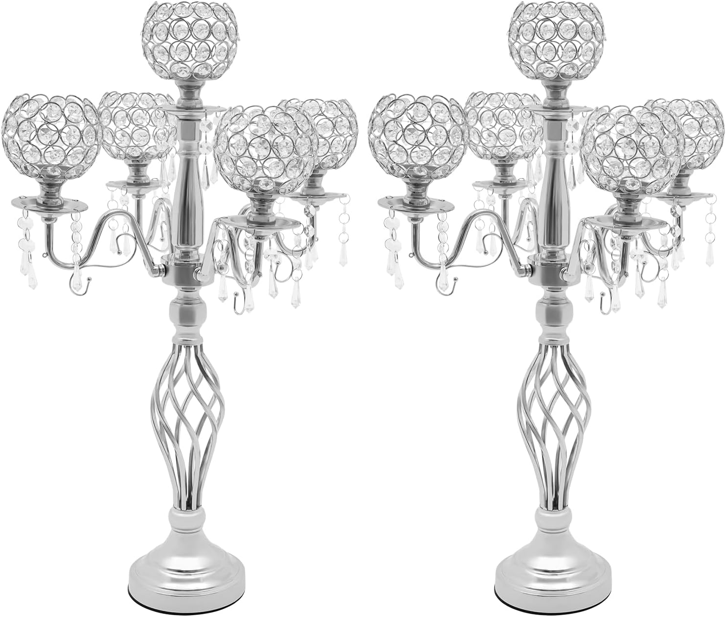 DYNAMI 2Pcs Crystal Candelabra Centerpieces Silver