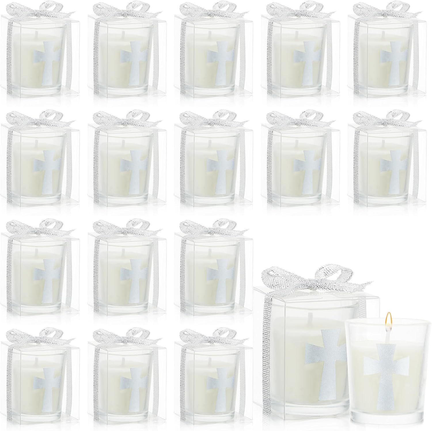 Hushee Silver Cross Candle Wedding Favors Set
