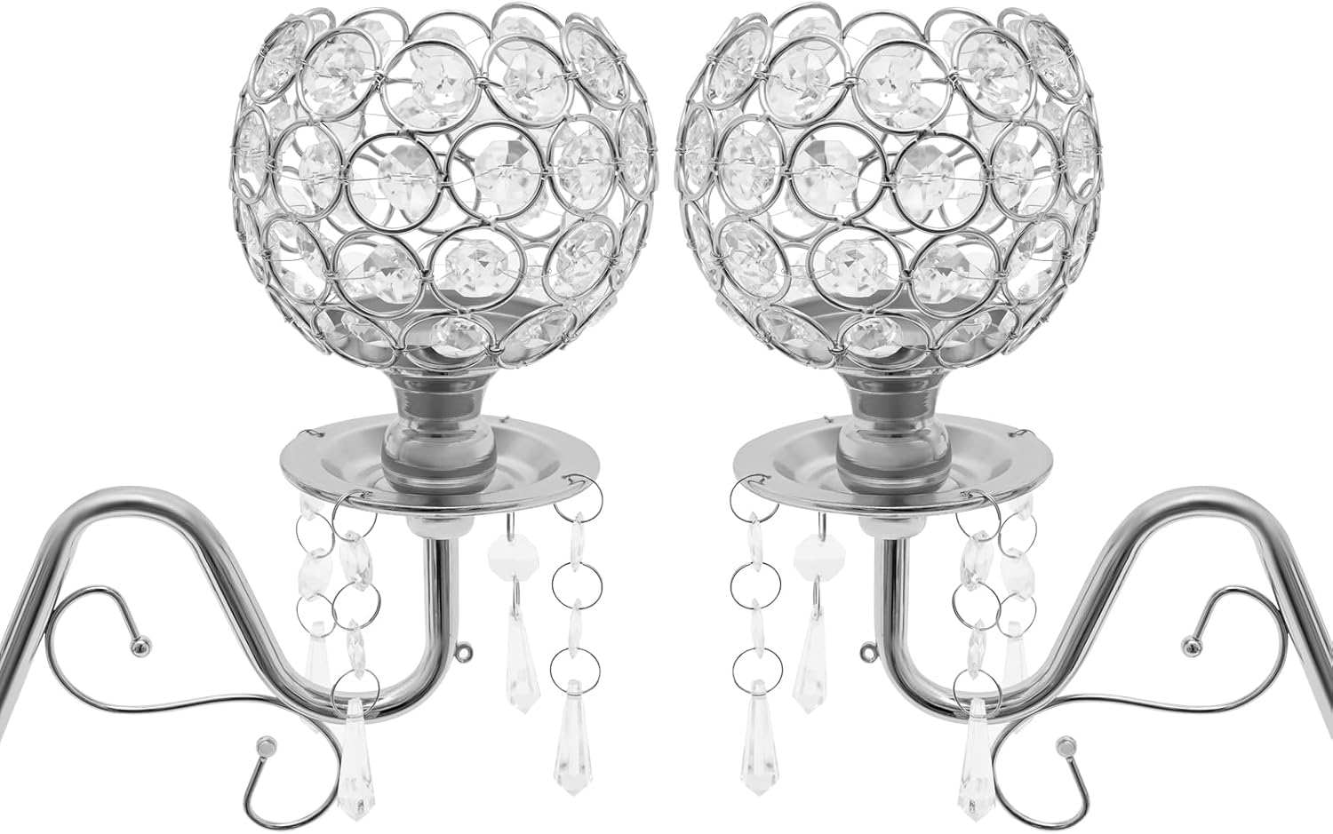 DYNAMI 2Pcs Crystal Candelabra Centerpieces Silver