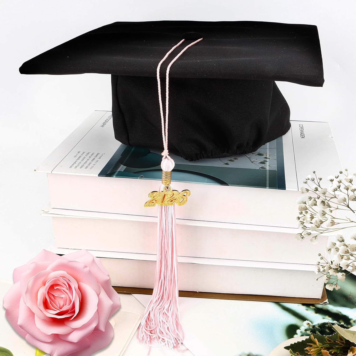 2026 Pink White Graduation Tassel with Golden Charm