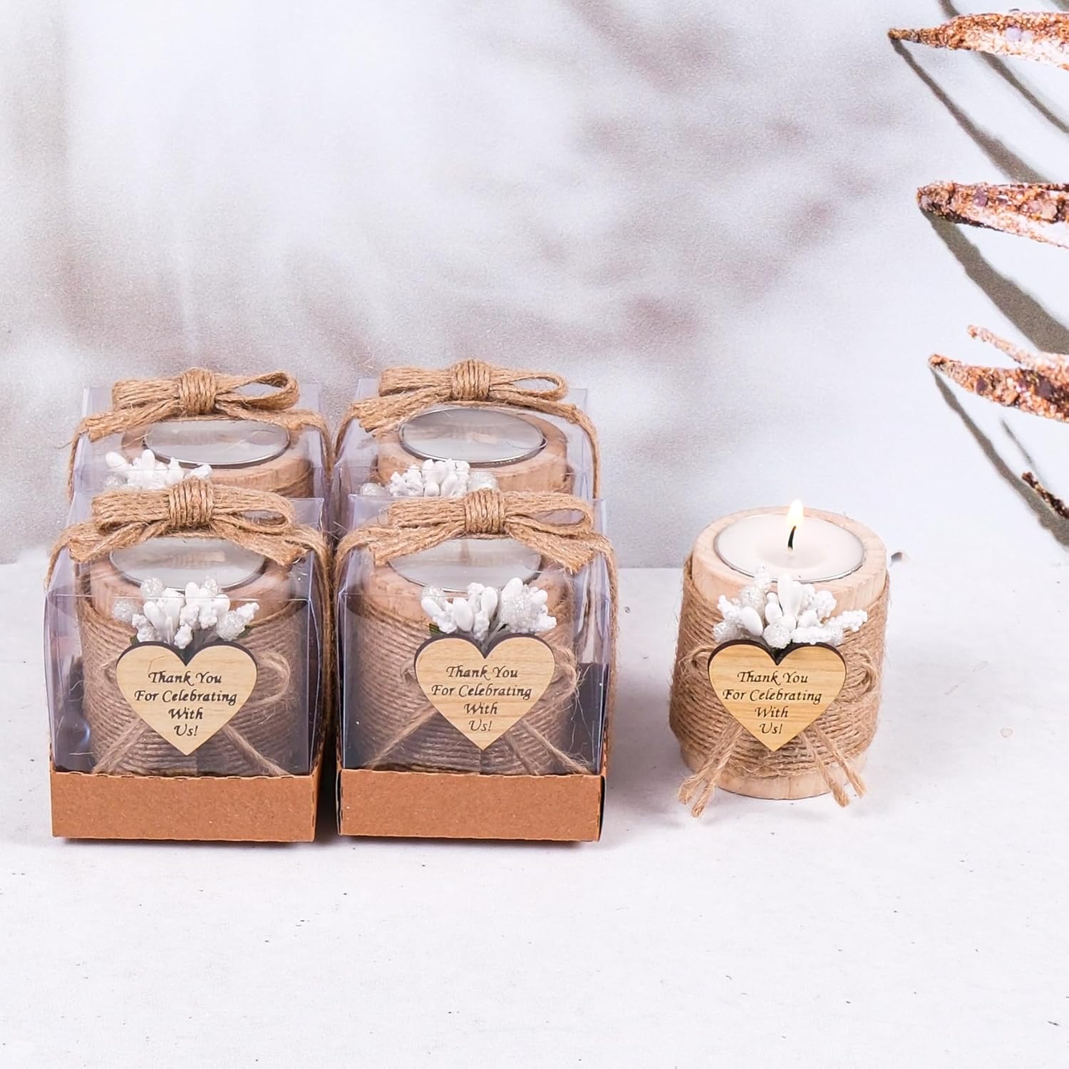 HTF Pack of 10 Wooden Tealight Candle Holders