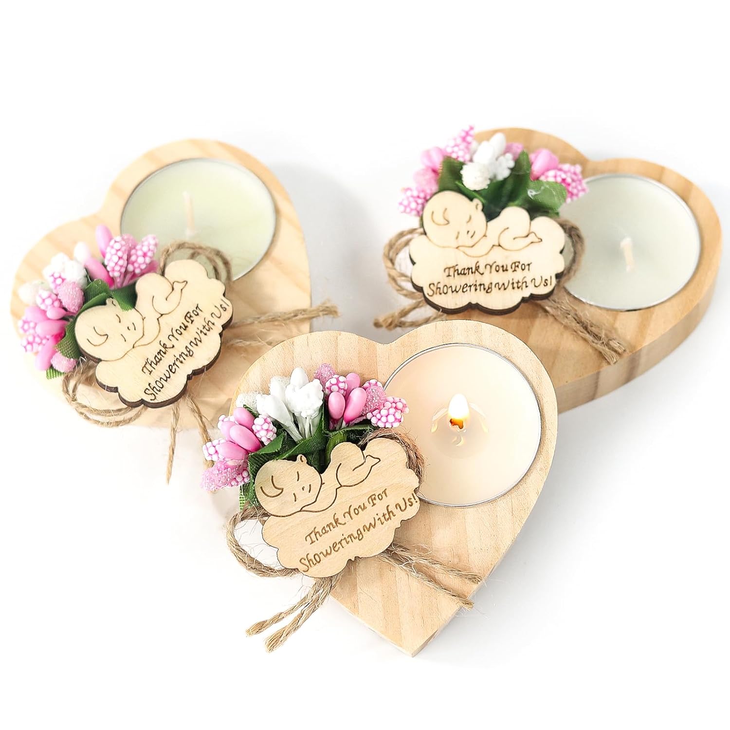 50 Piece Pink Wooden Candle Holders for Baby Shower Favors