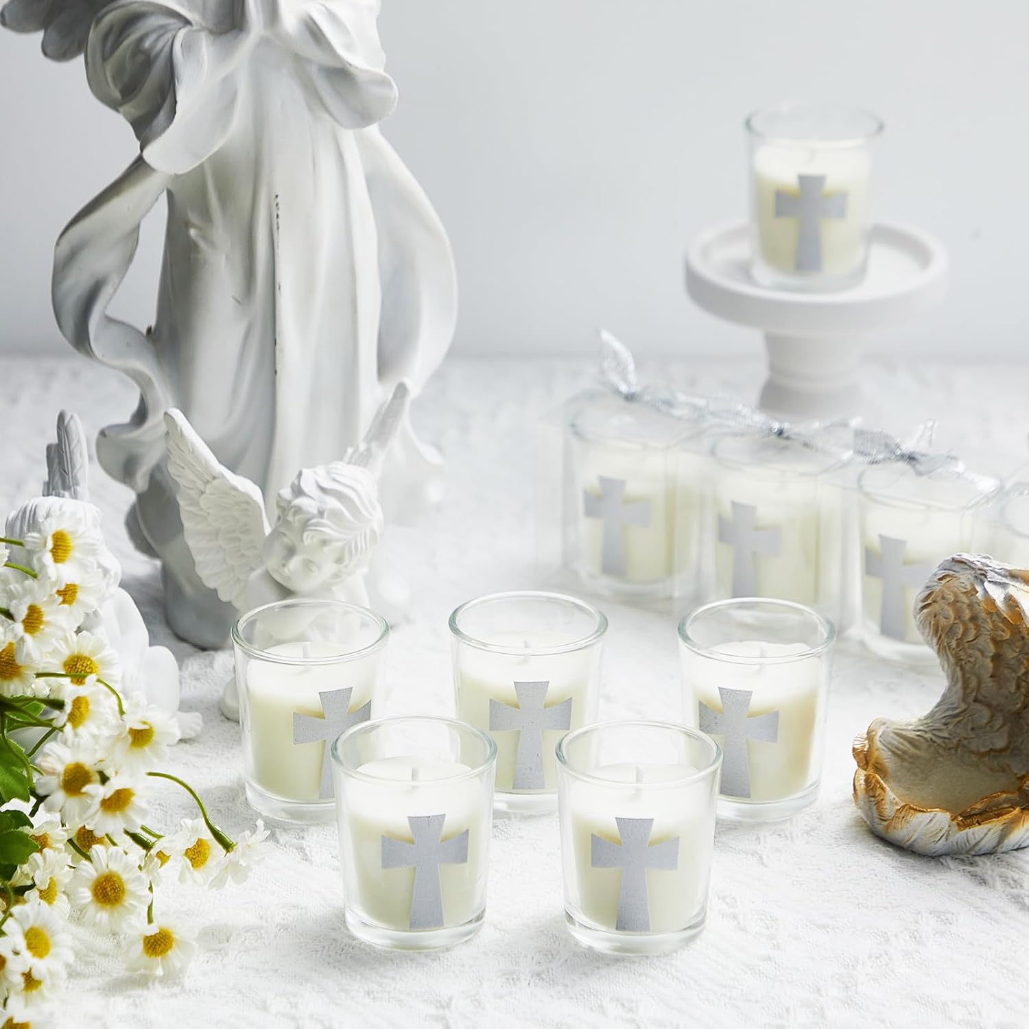 Hushee Silver Cross Candle Wedding Favors Set