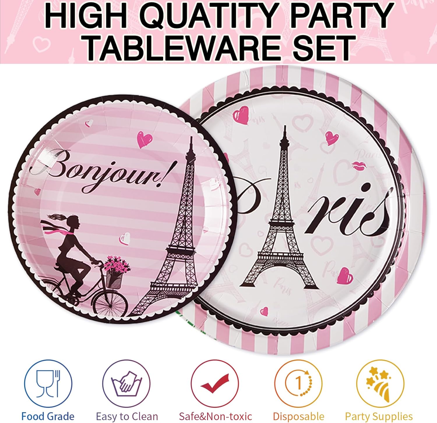 Grencian Paris Eiffel Tower Plates Party Set 24Pcs