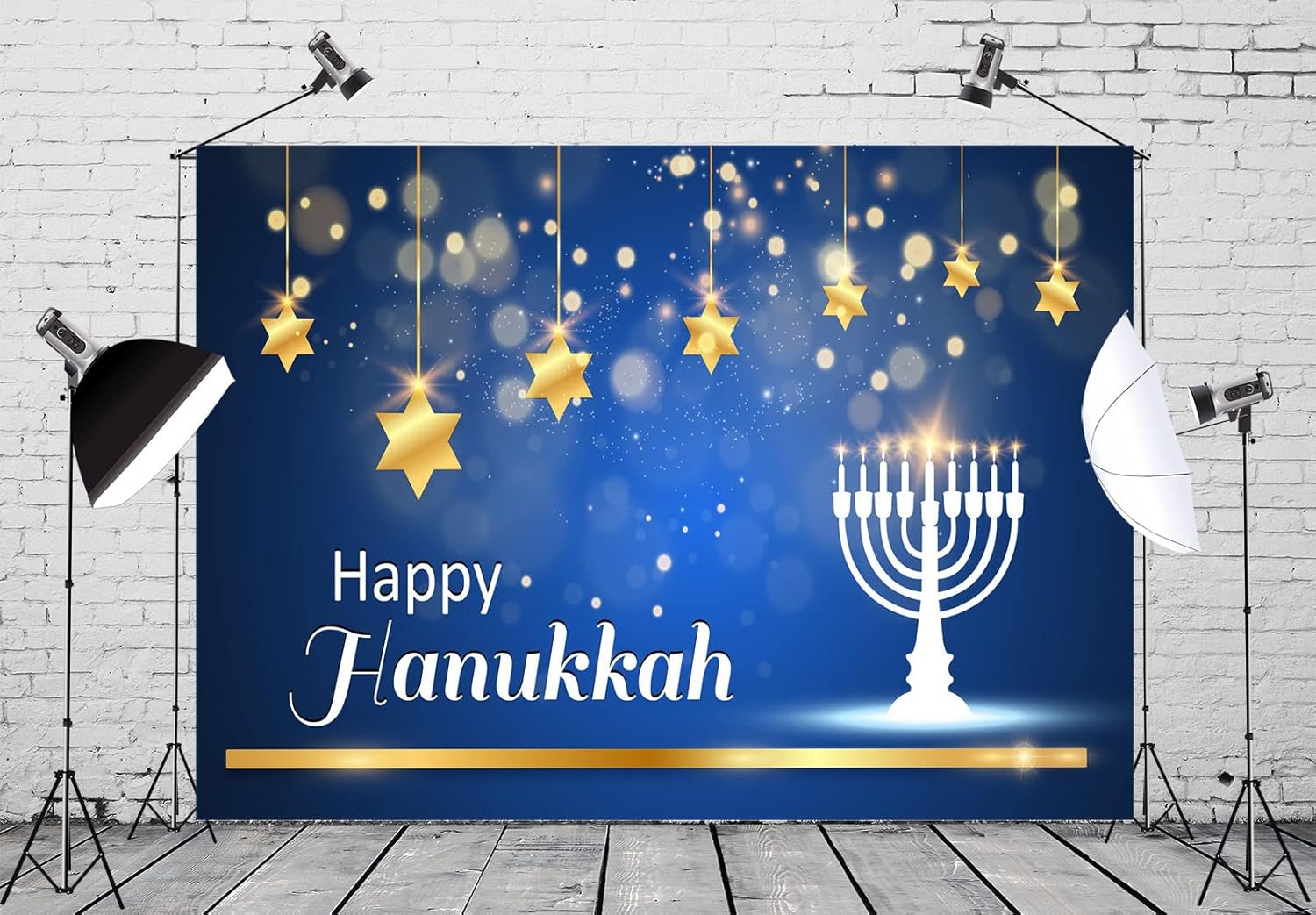 CORFOTO 8x6ft Blue Hanukkah Party Backdrop