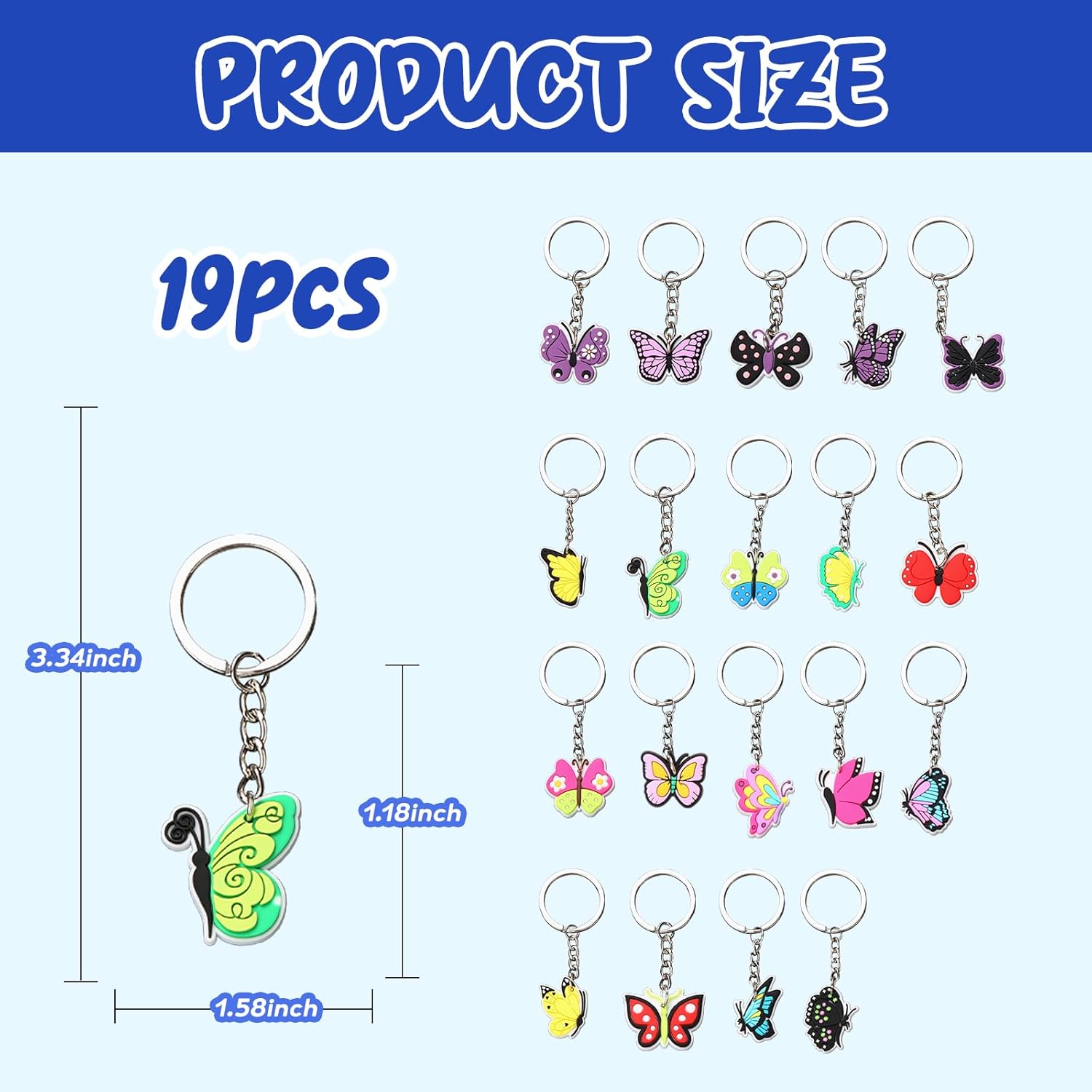 19pcs Butterfly Keychain Keyring Set Cute Silicone Keychain Gift for Kids