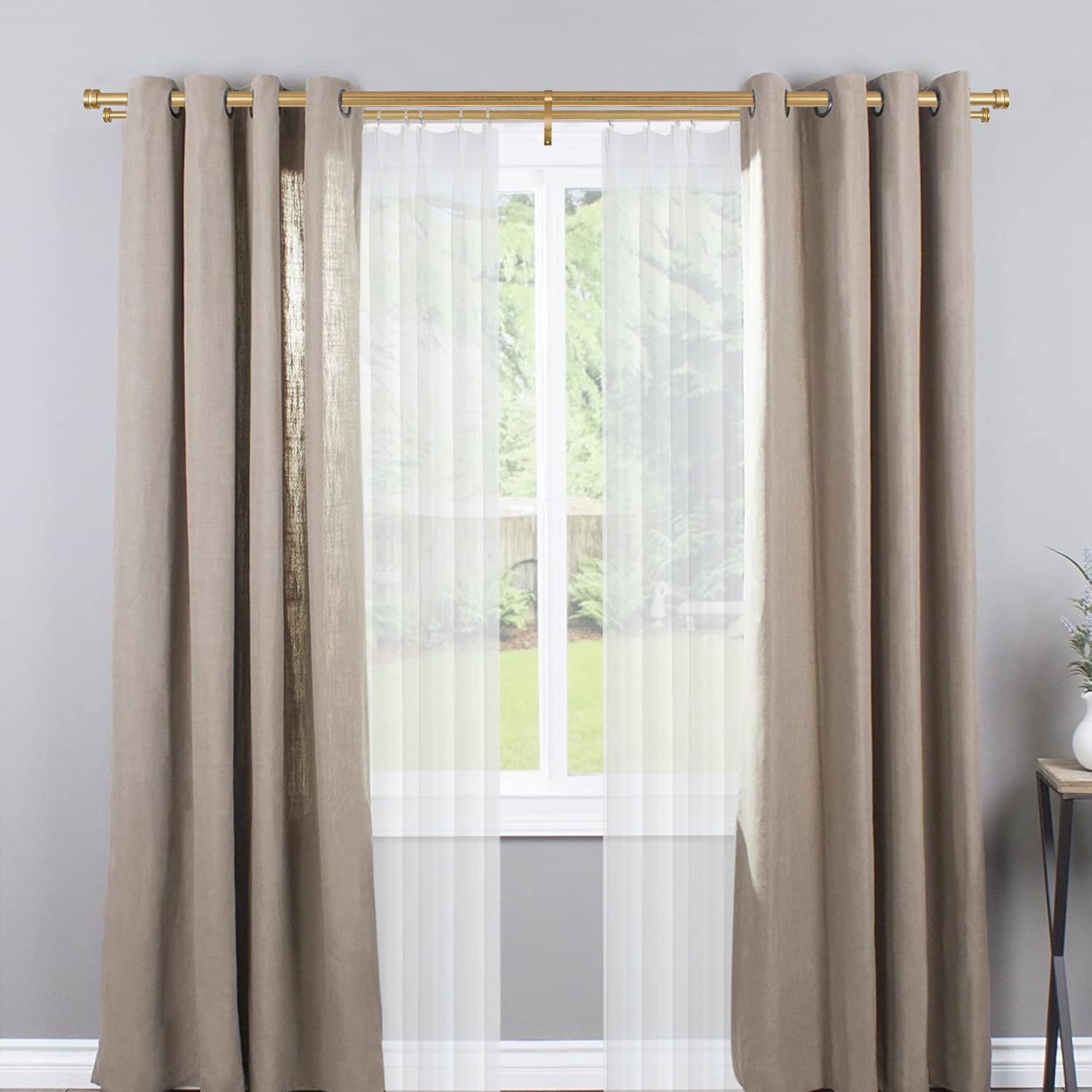 Joodxoe Double Curtain Rods 36-72 Inch Telescoping Warm Gold