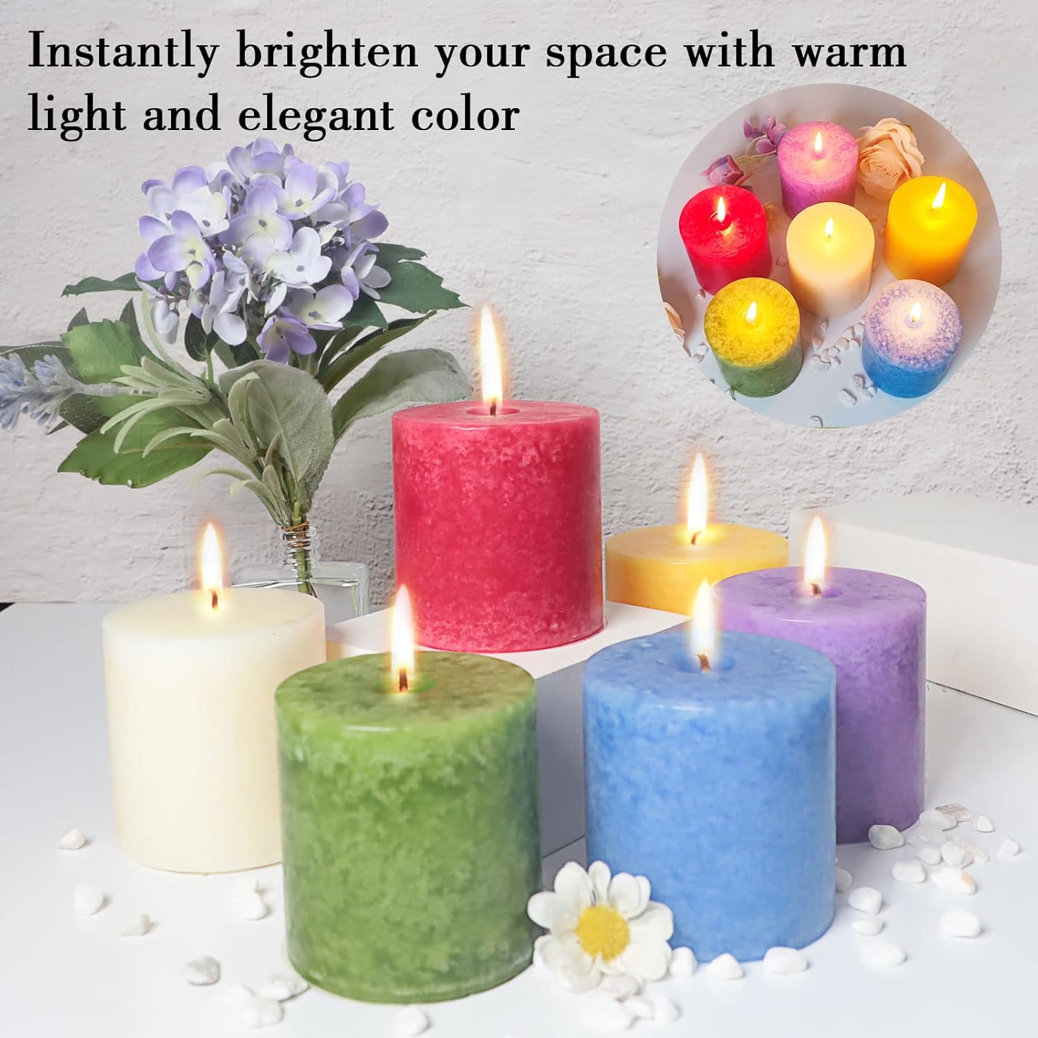 Decorative Pillar Scented Candles Set of 6 with 6 Scents