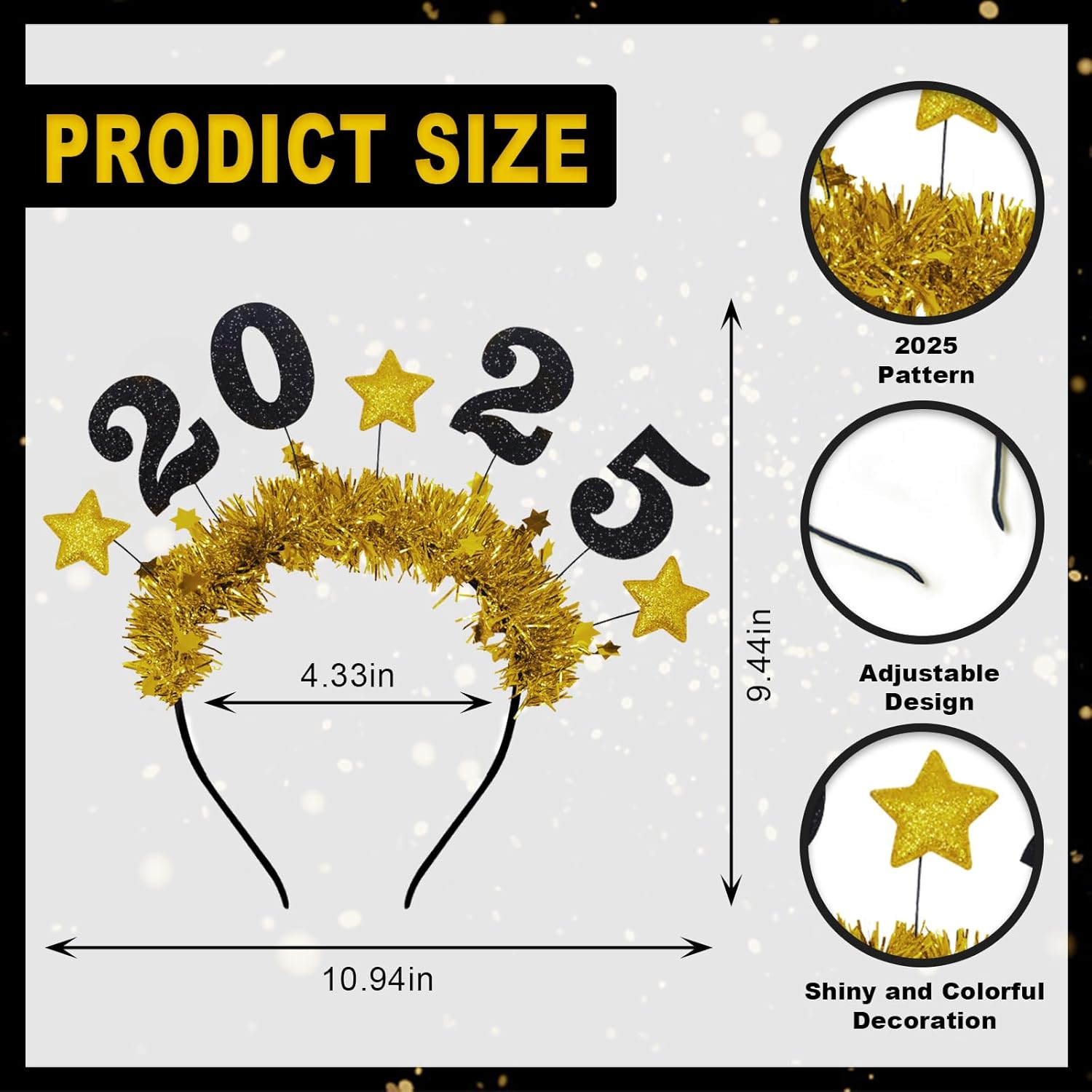 Threetols 2025 Happy New Year Star Headband Tiara for Women Men Kids