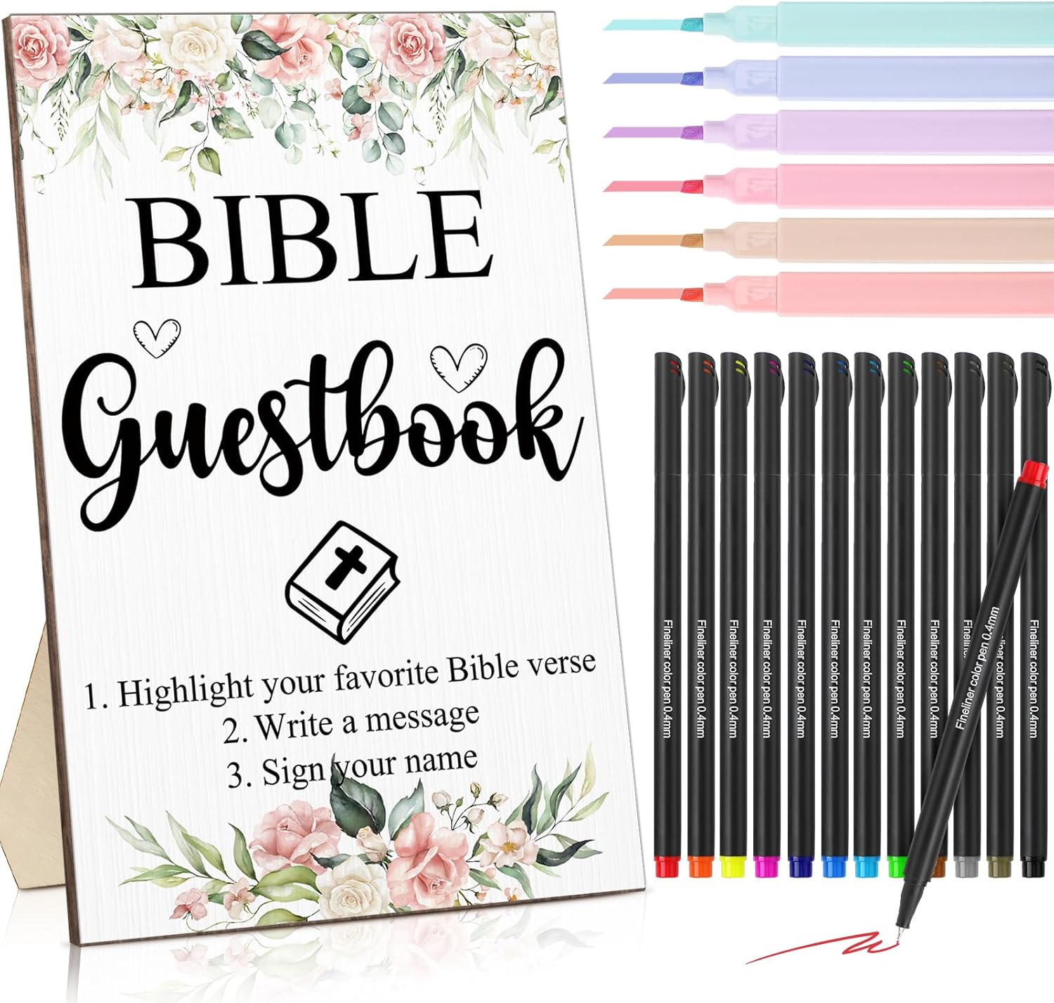 Geelin 19 Pcs Bible Guest Book Sign Set with Pens and Highlighters