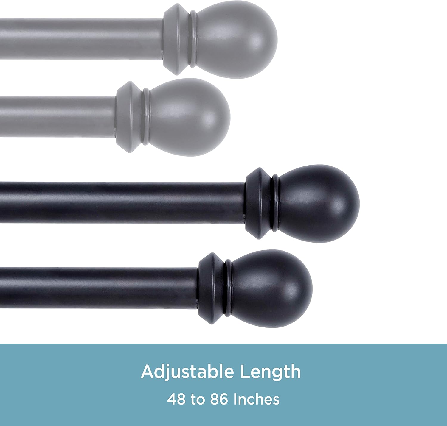 Kenney Scroll Ball Double Curtain Rod with Black Finish