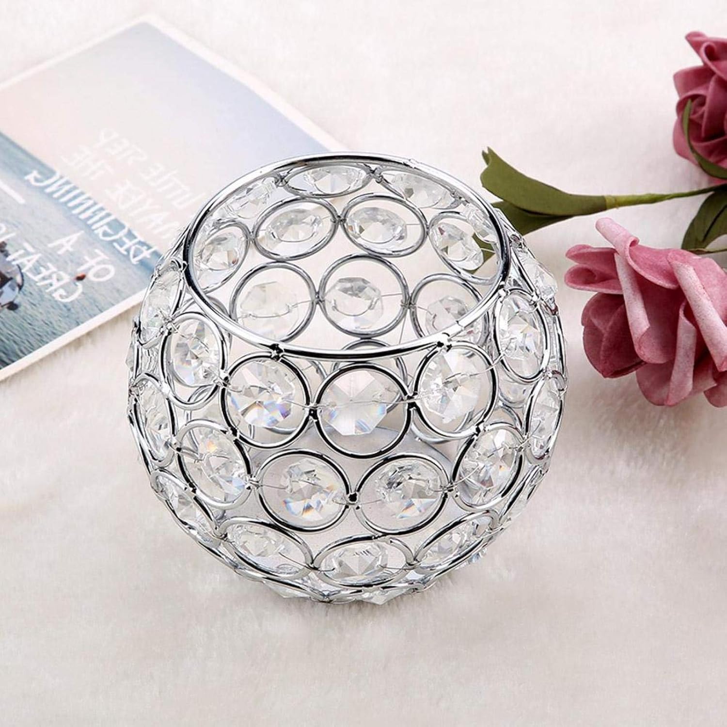Crystal Candle Holder Round Bowl Tabletop Decor