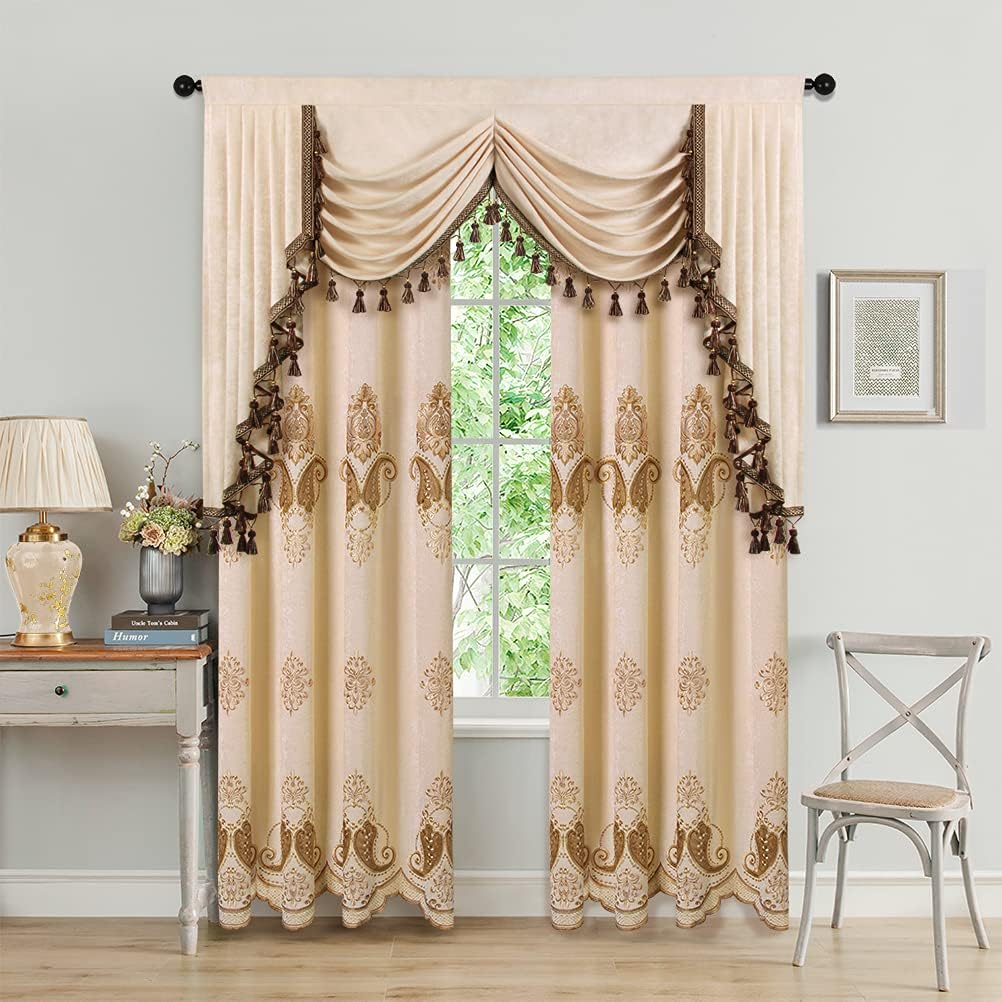ELKCA Beige Chenille Valance for Living Room and Bedroom