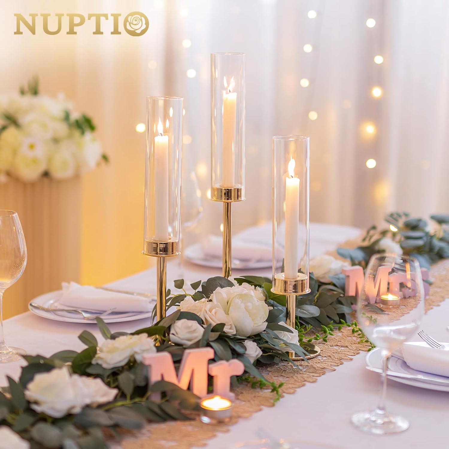 Nuptio Gold Hurricane Candle Holder Set of 3