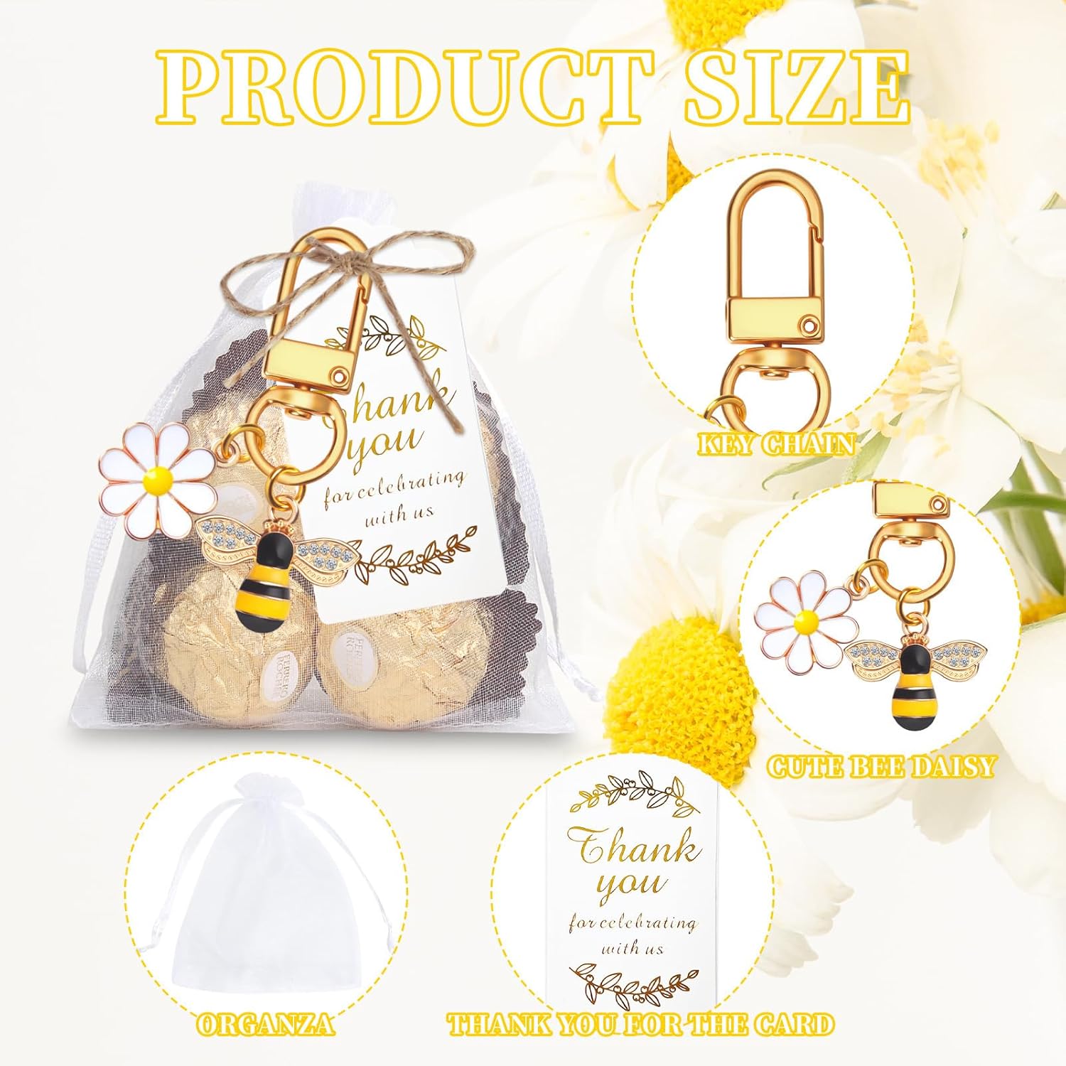 30 Piece Bee Daisy Keychain Wedding Favor Pack