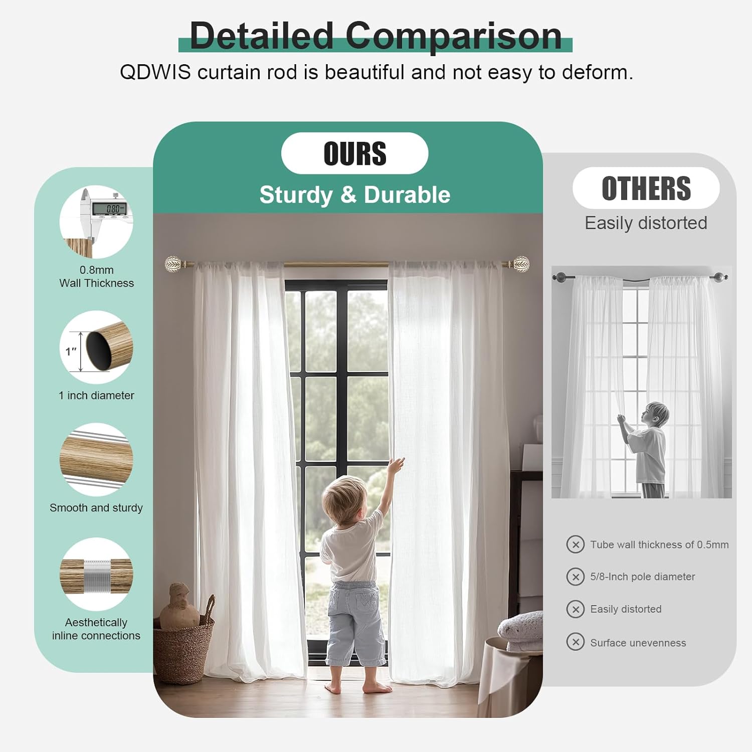 QDWIS Boho Wood Curtain Rods 36-88 Inches