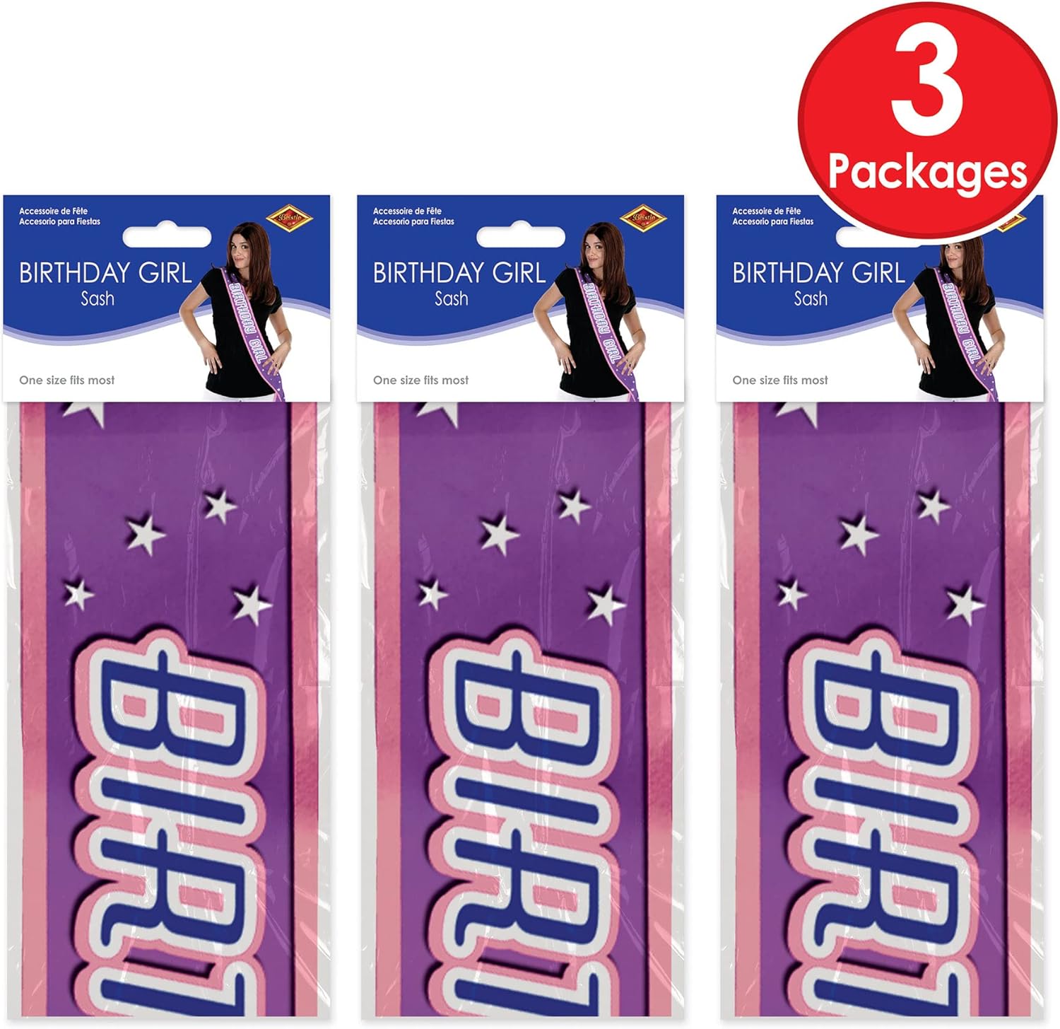 Beistle 3 Piece Satin Birthday Girl Sashes
