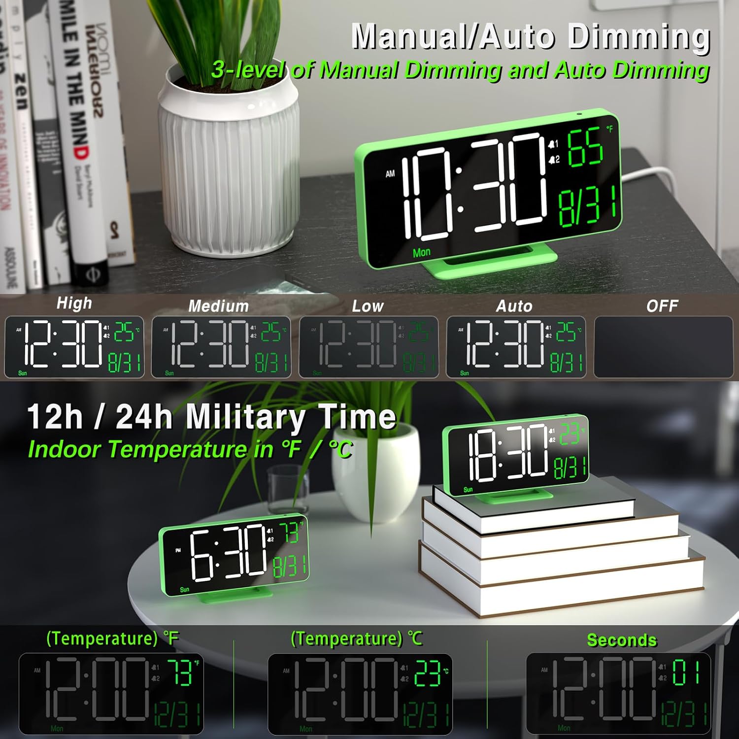 KOSUMOSU 67 Inch Digital Clock with Dual Alarms