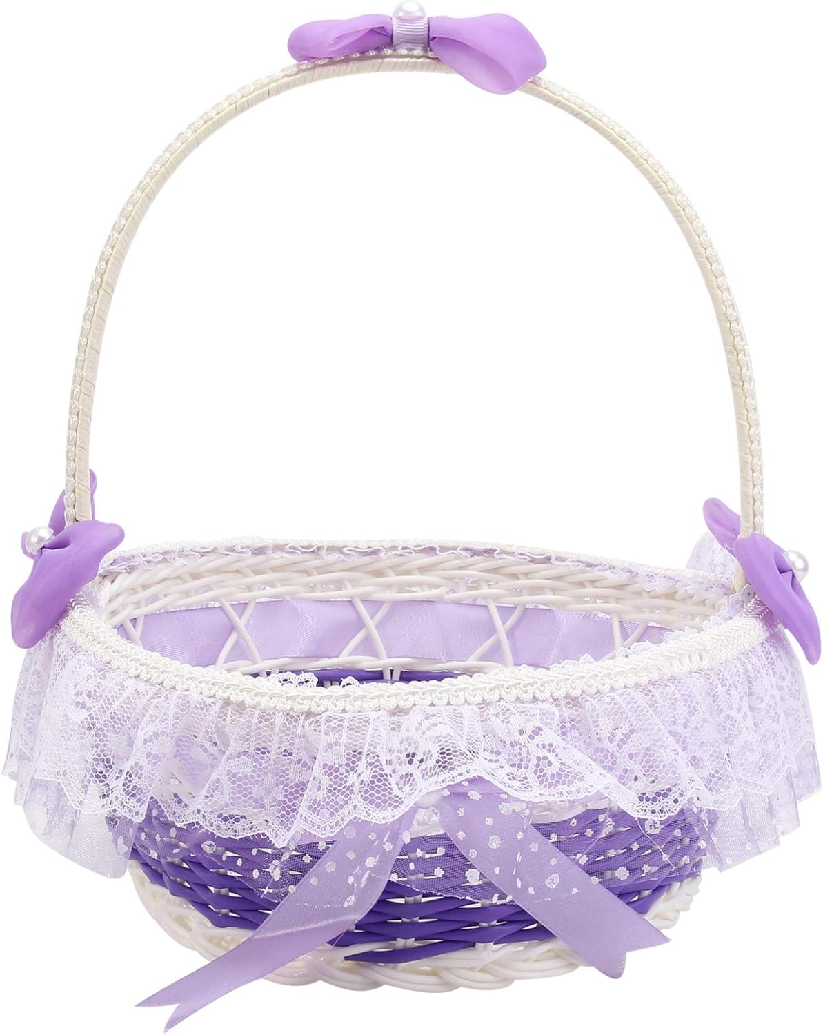 BESTOYARD Purple Flower Girl Basket with Handle and Bowknot