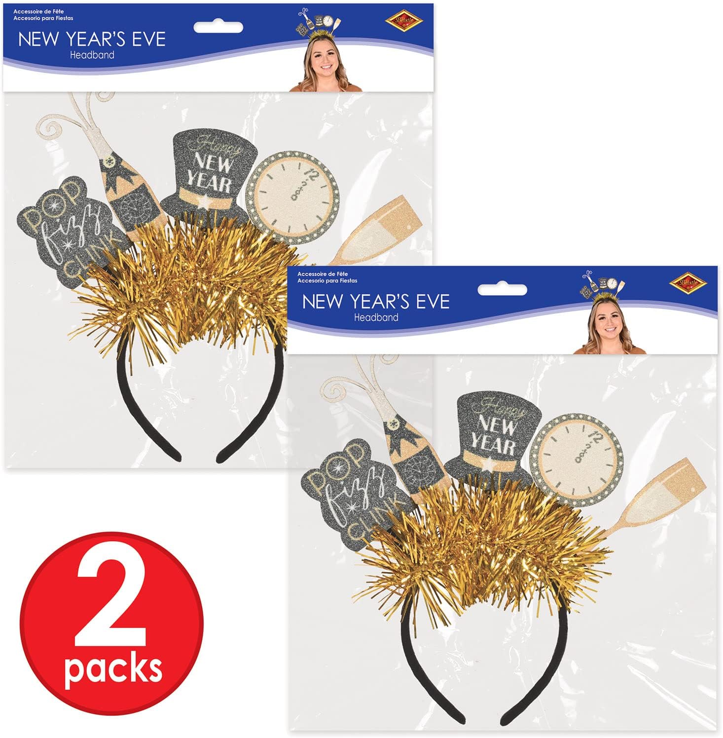 Beistle Happy New Year Headbands with Glitter and Stars
