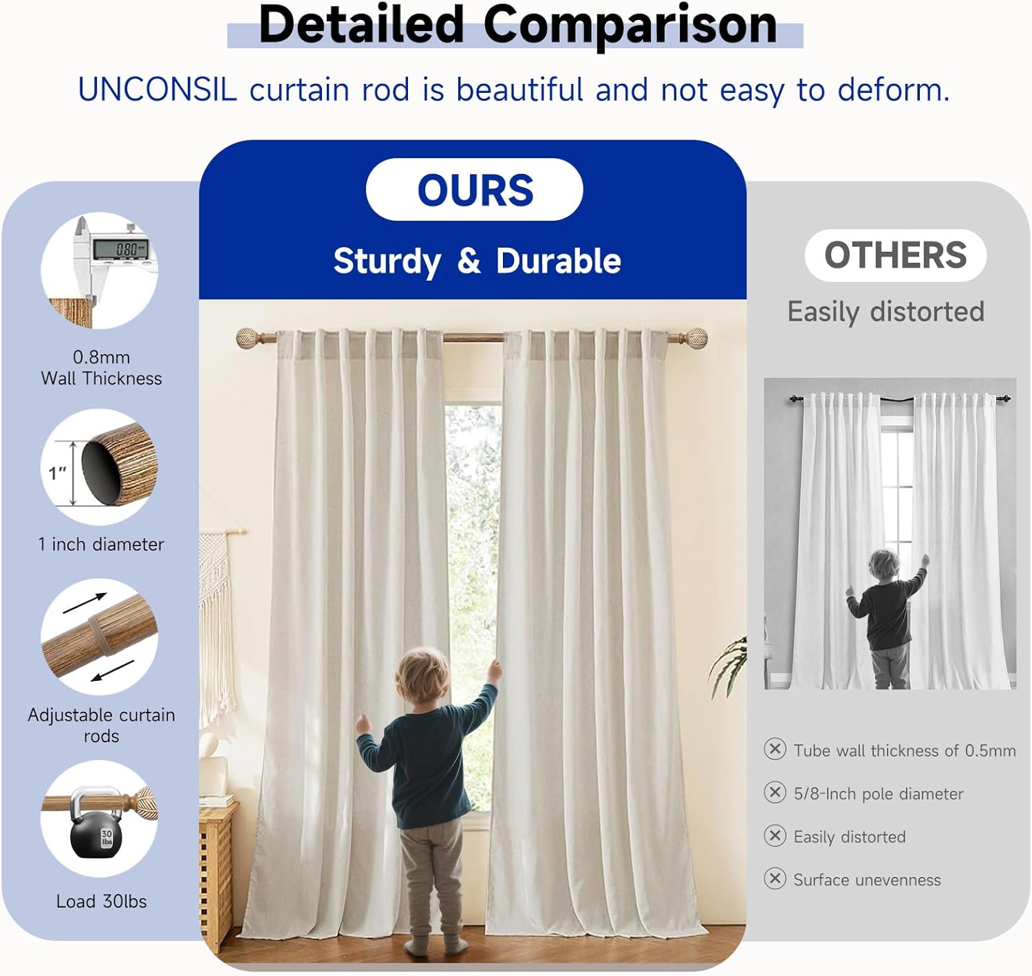 Adjustable Wood Curtain Rods 48-86 Inches Single Rod with Leaf Finials