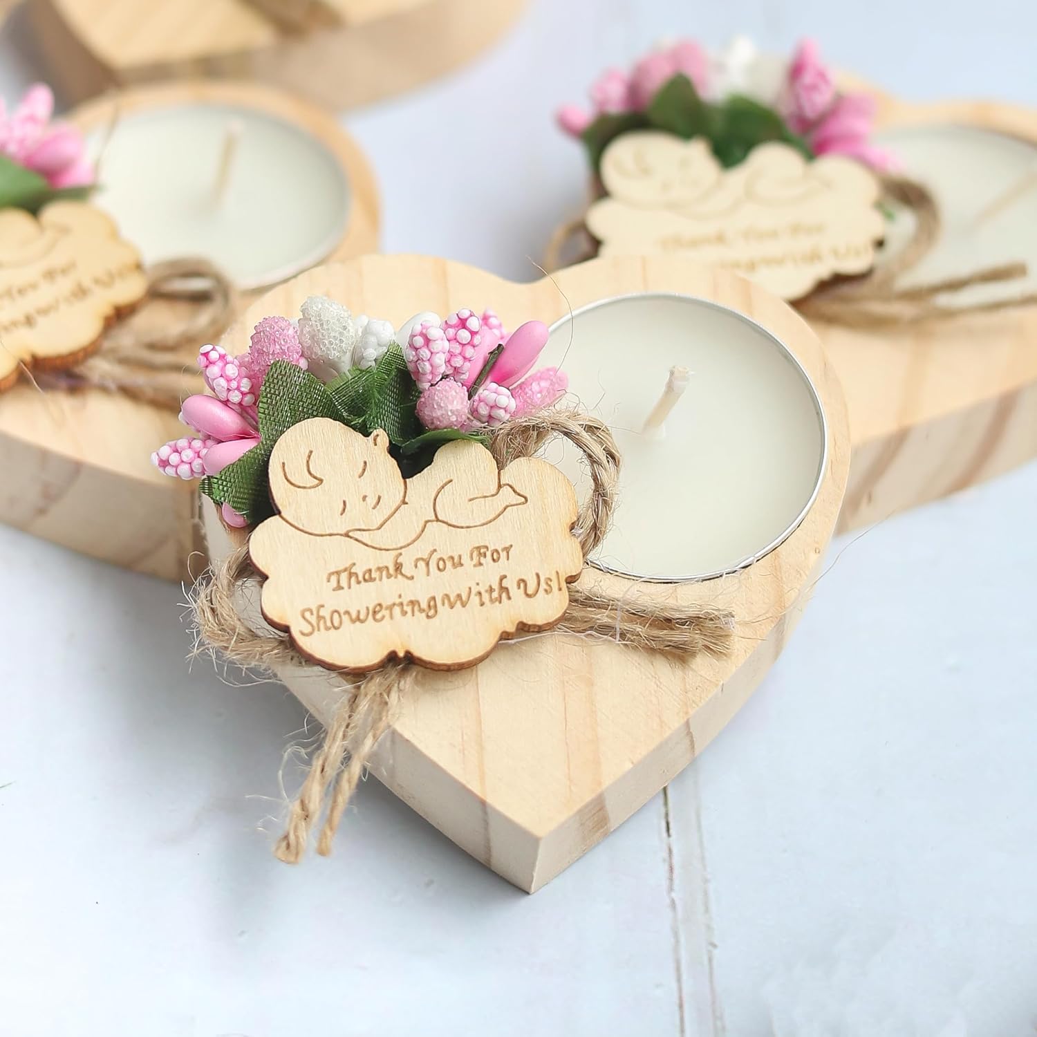 50 Piece Pink Wooden Candle Holders for Baby Shower Favors