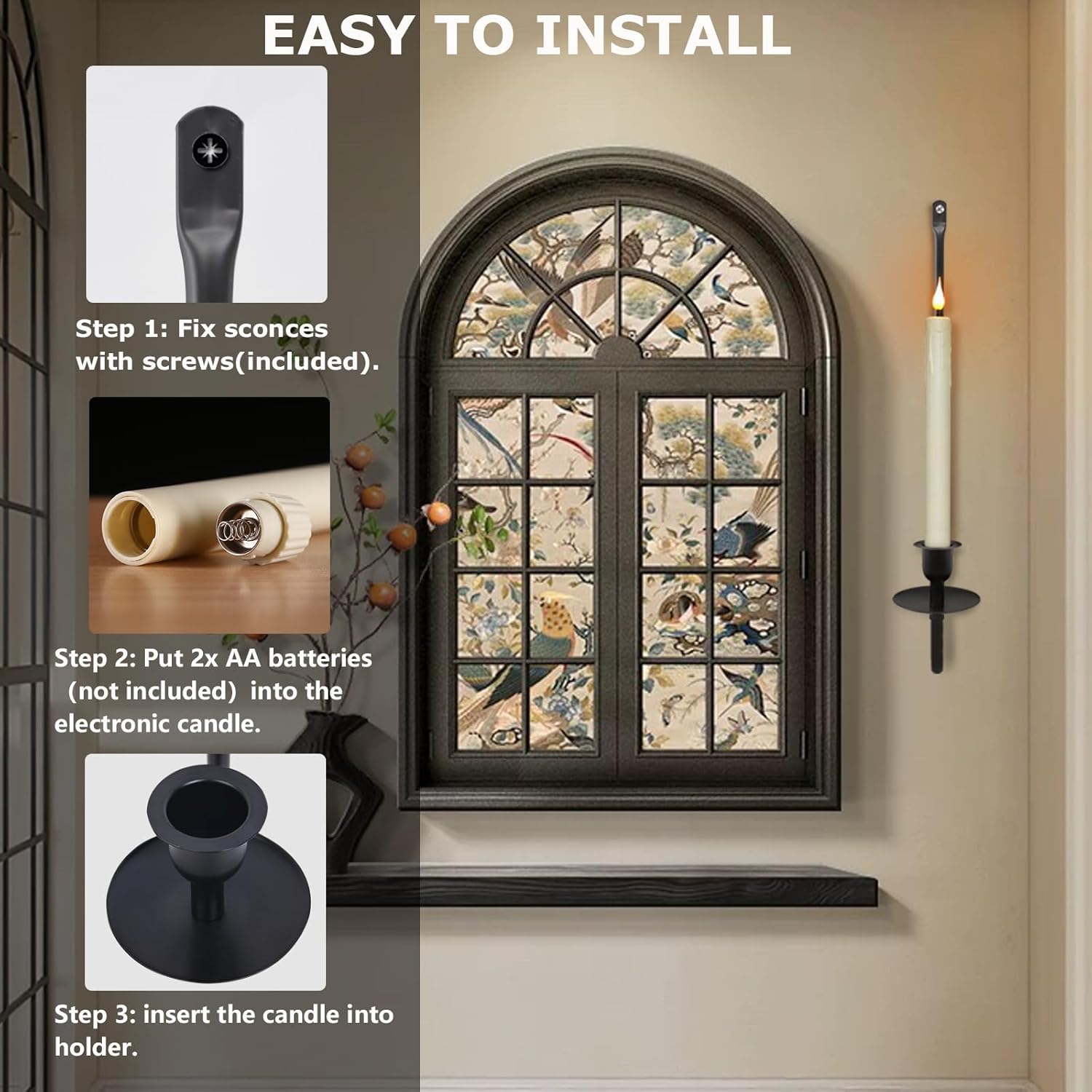 Elegant Black Wall Candle Holder Set with Remote Control