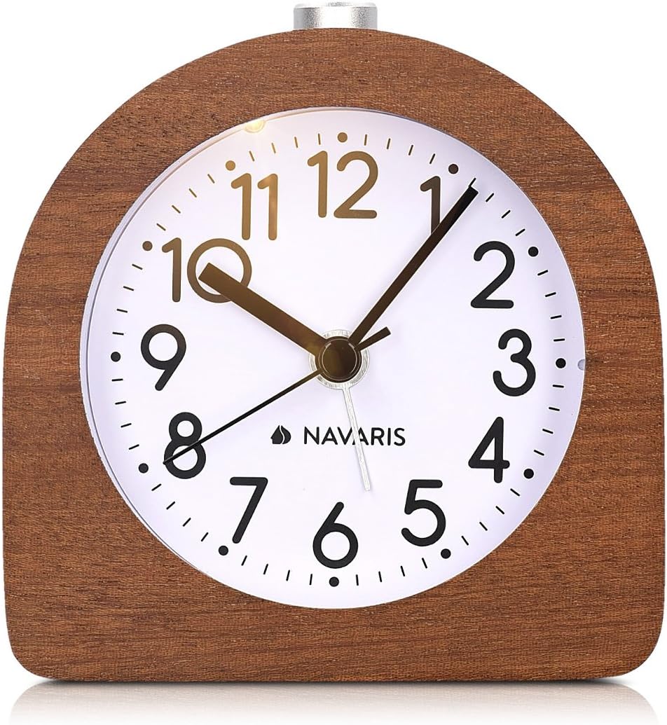 Navaris Wood Analog Alarm Clock - Dark Brown