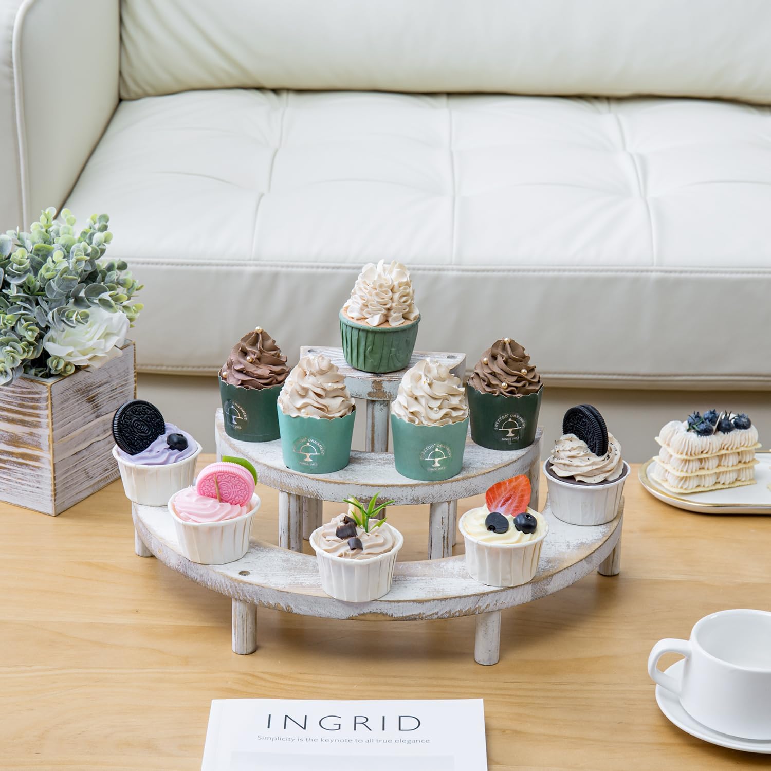MyGift 3 Tier Wooden Display Stand Riser Set