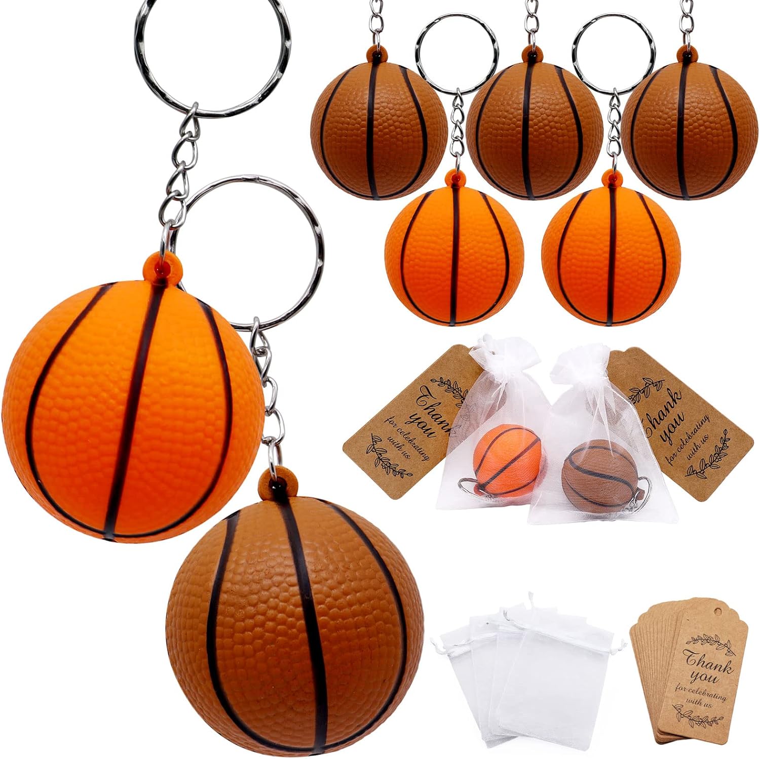 24 Pack Basketball Keychains for Parties and Rewards