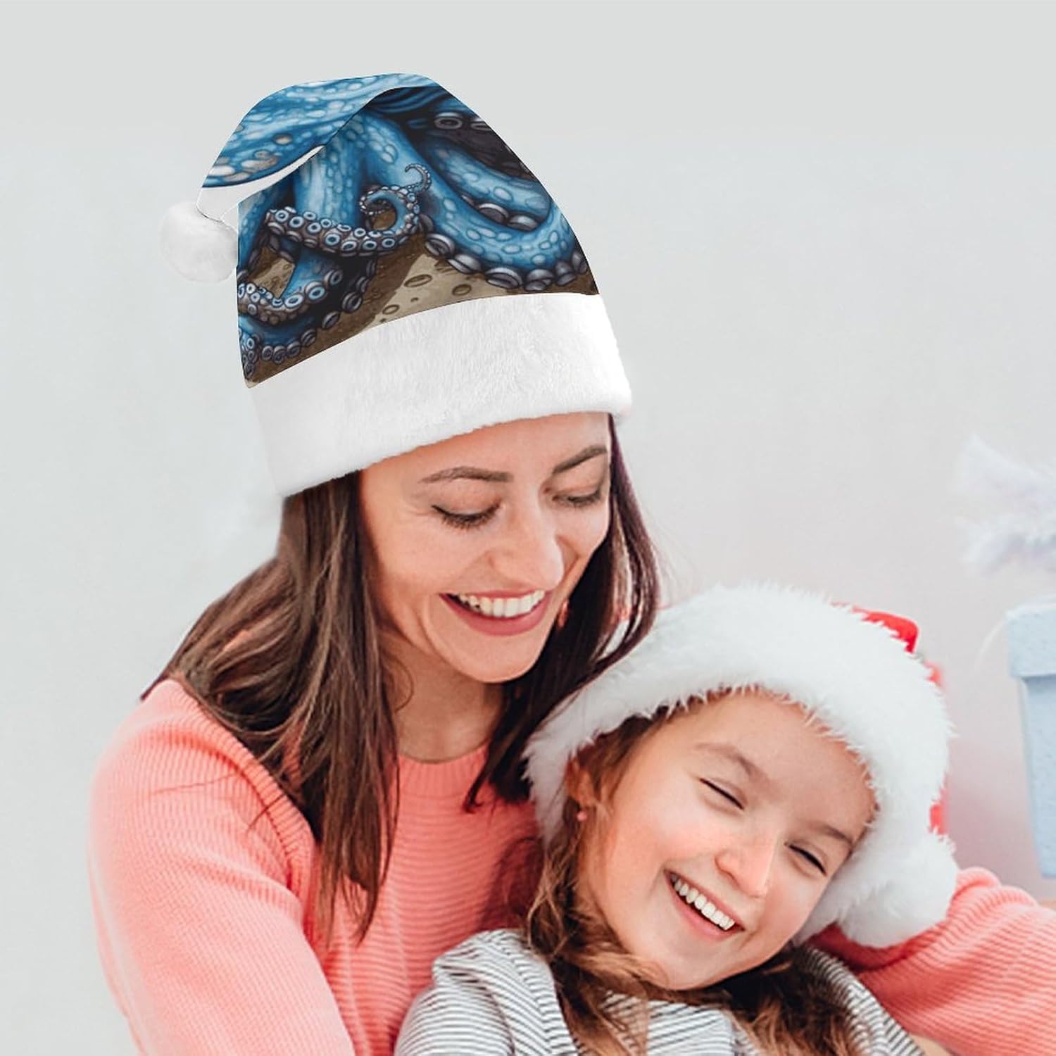Santa Hat Blue Octopus Christmas Party Headwear