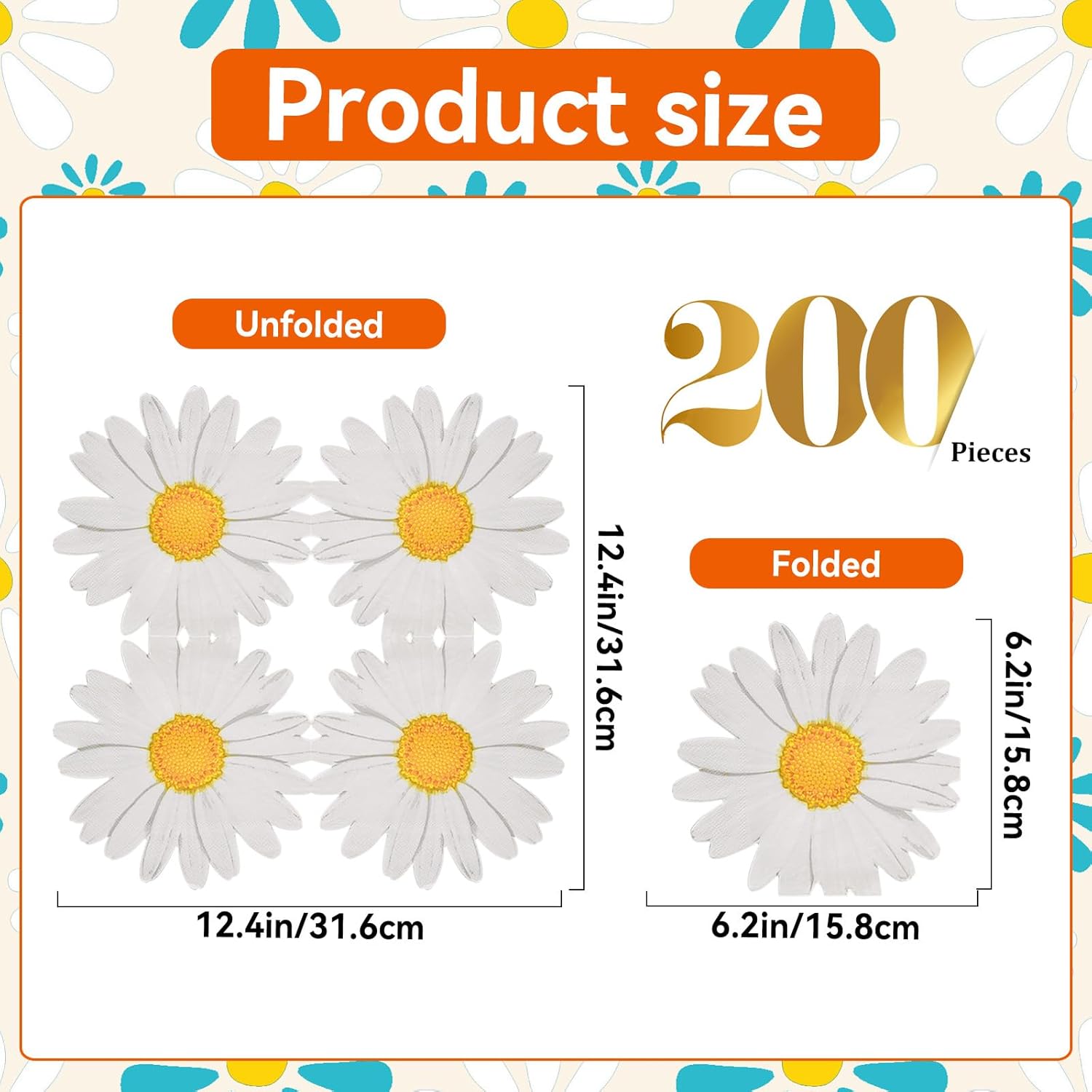 Daisy Floral Paper Napkins 200 Count White